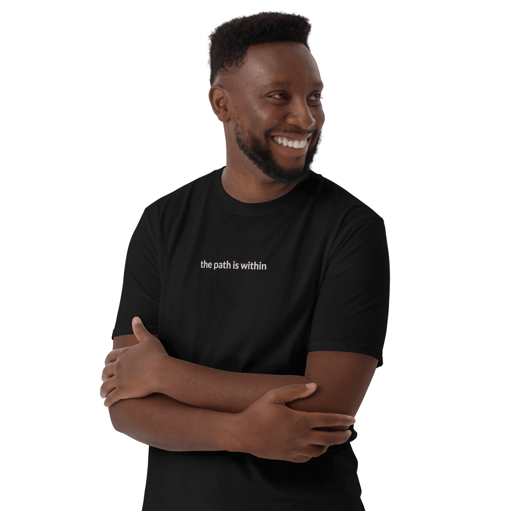The Path is Within Tee - White Embroidered Mantra