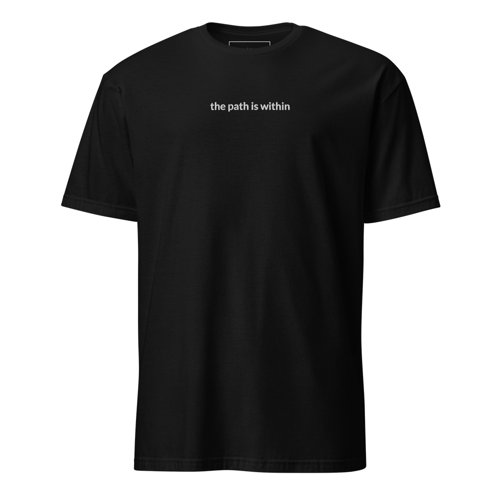 The Path is Within Tee - White Embroidered Mantra