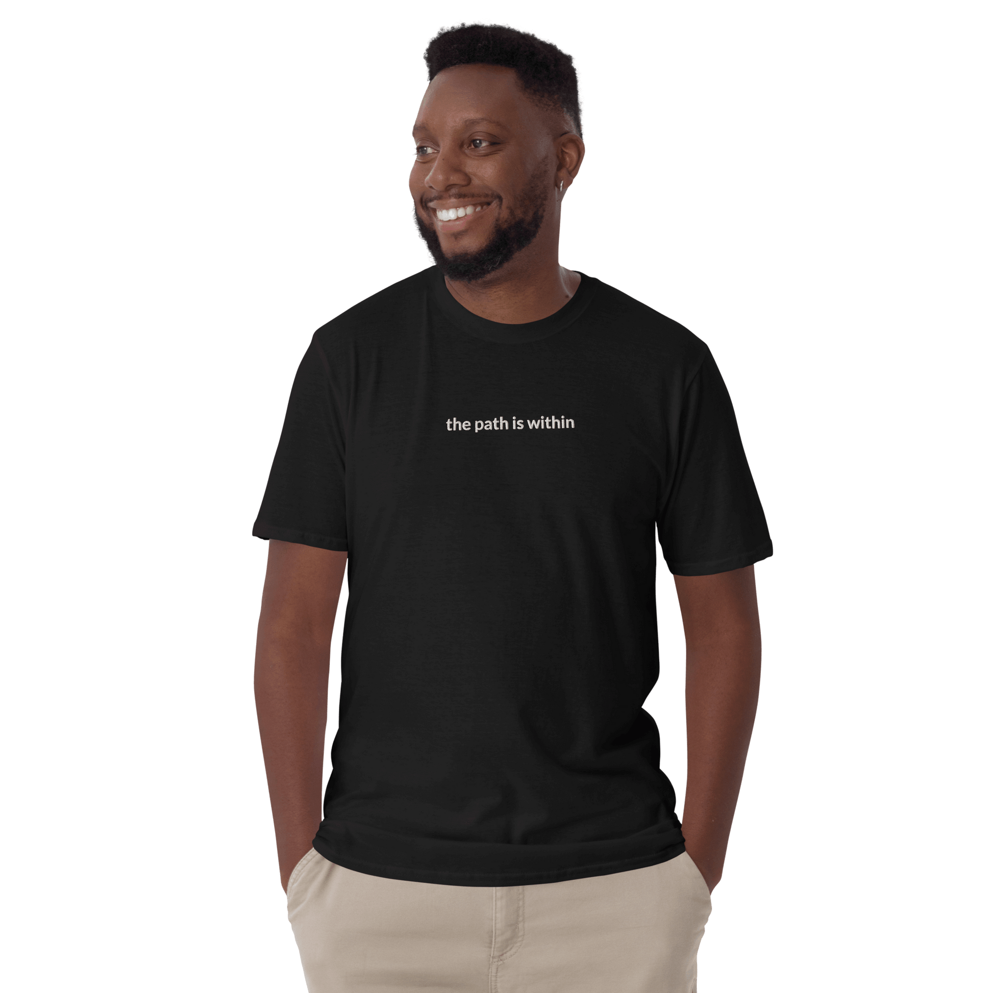 The Path is Within Tee - White Embroidered Mantra