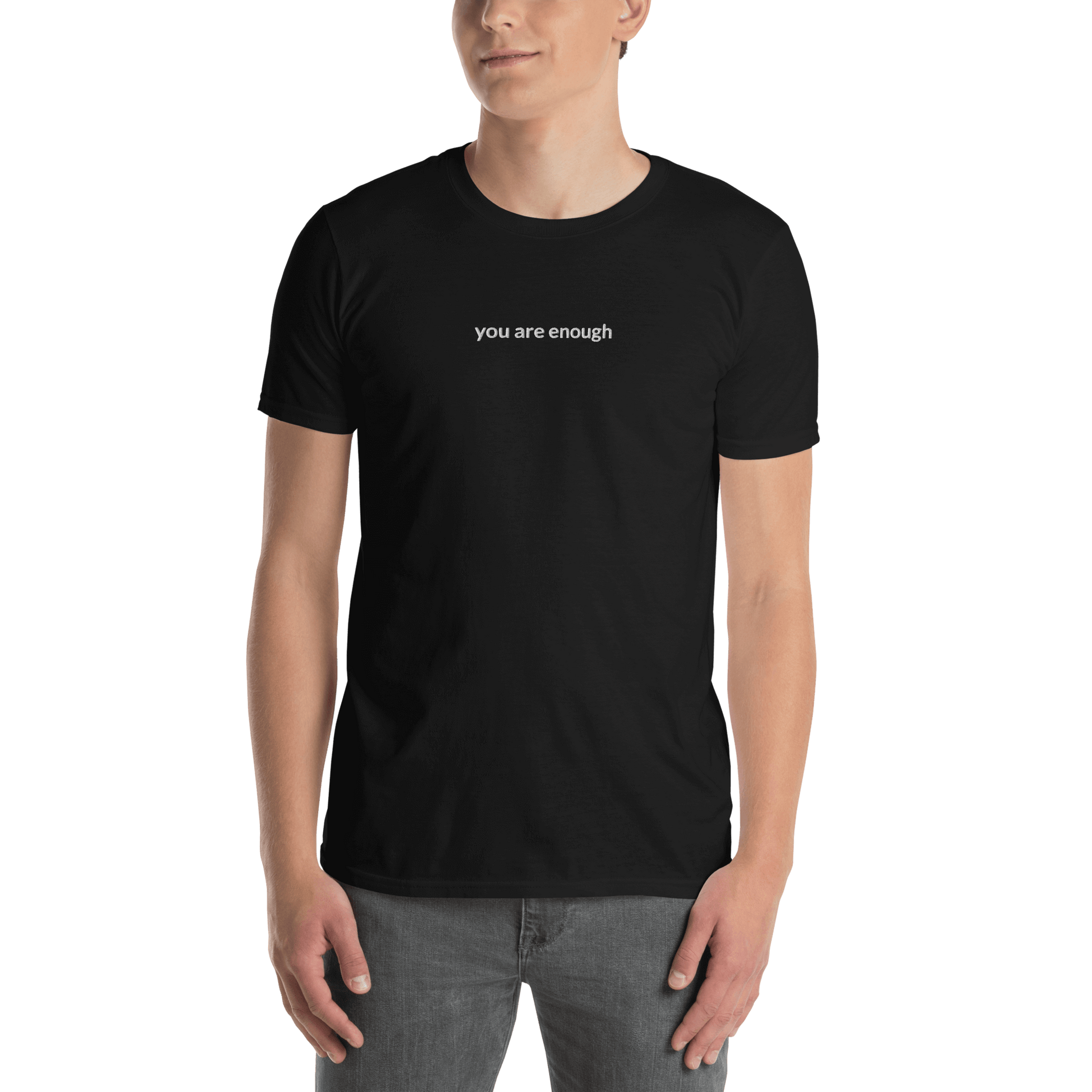 You Are Enough Tee - White Embroidered Mantra