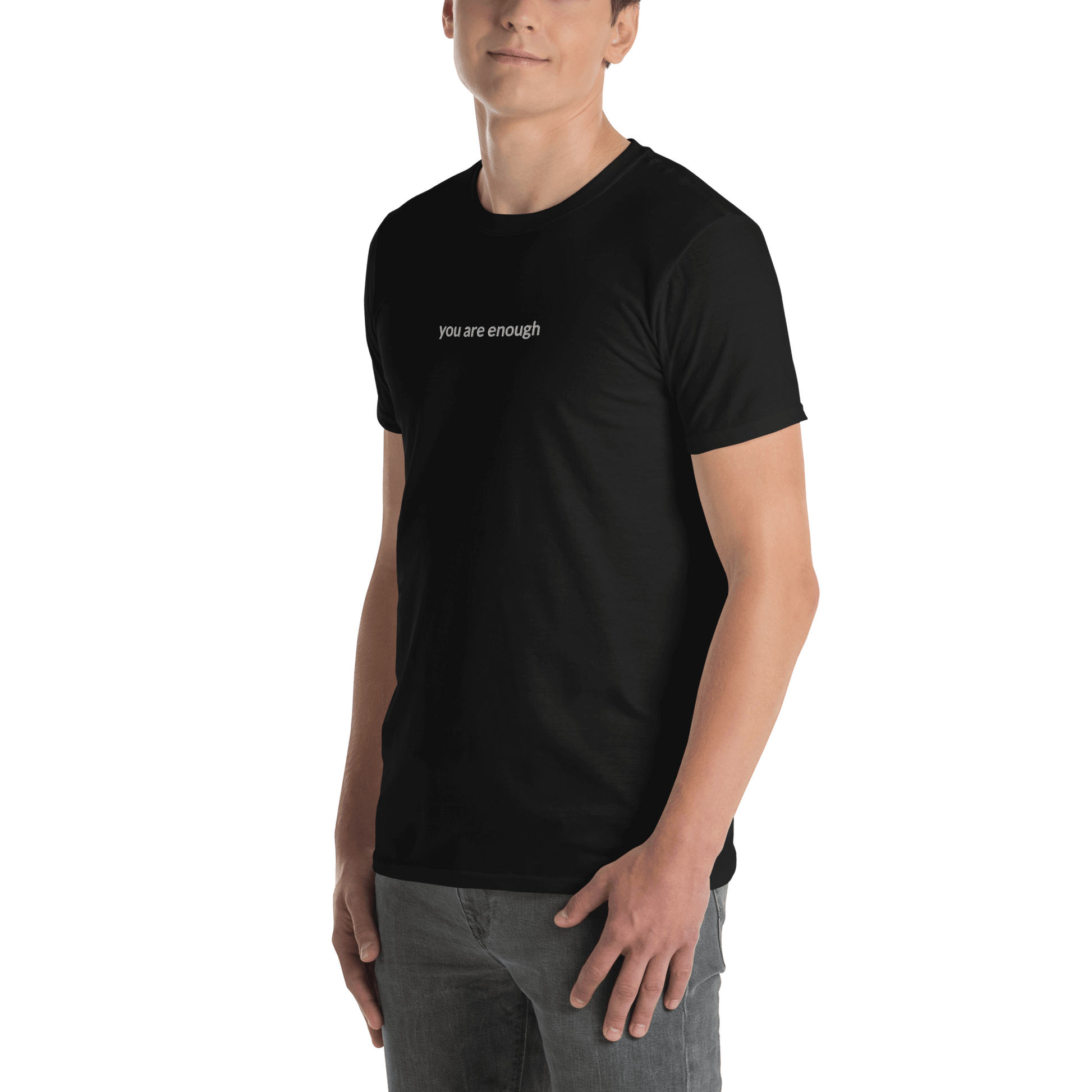 You Are Enough Tee - White Embroidered Mantra
