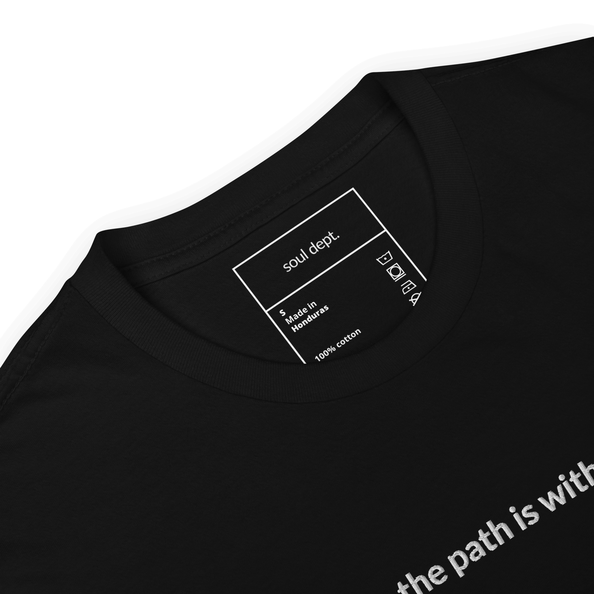 The Path is Within Tee - White Embroidered Mantra
