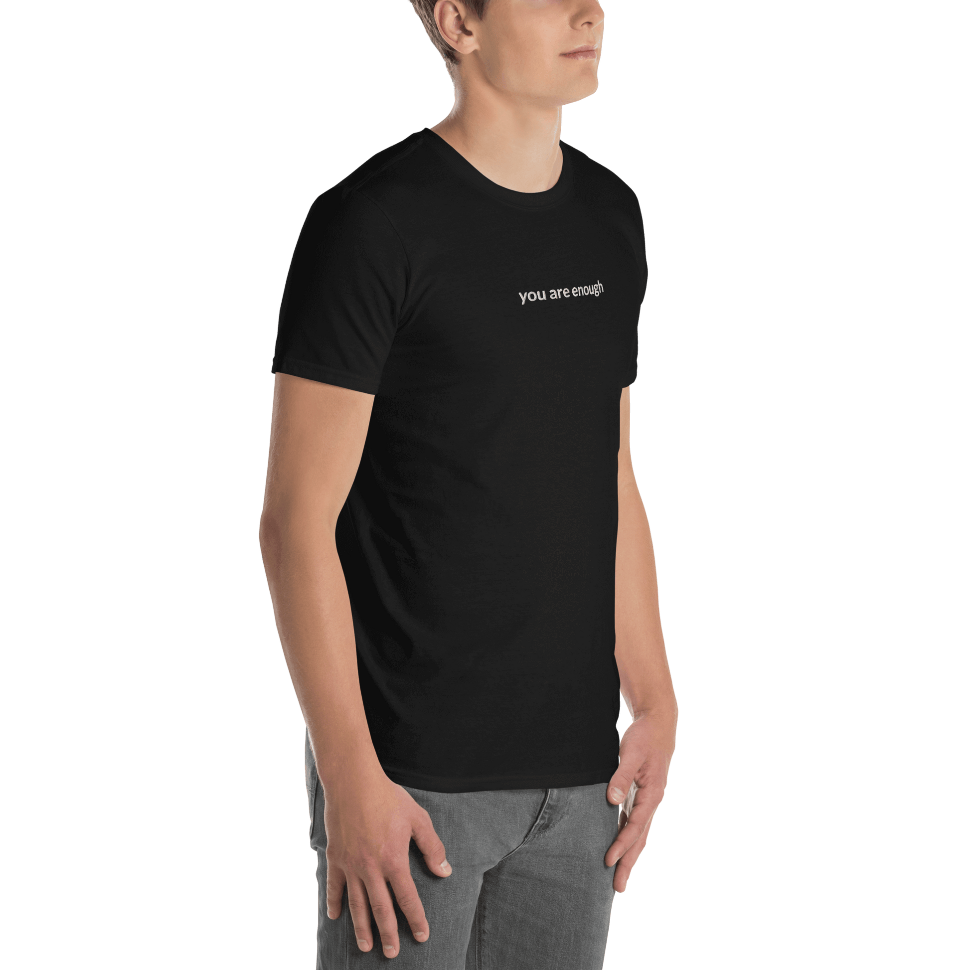 You Are Enough Tee - White Embroidered Mantra