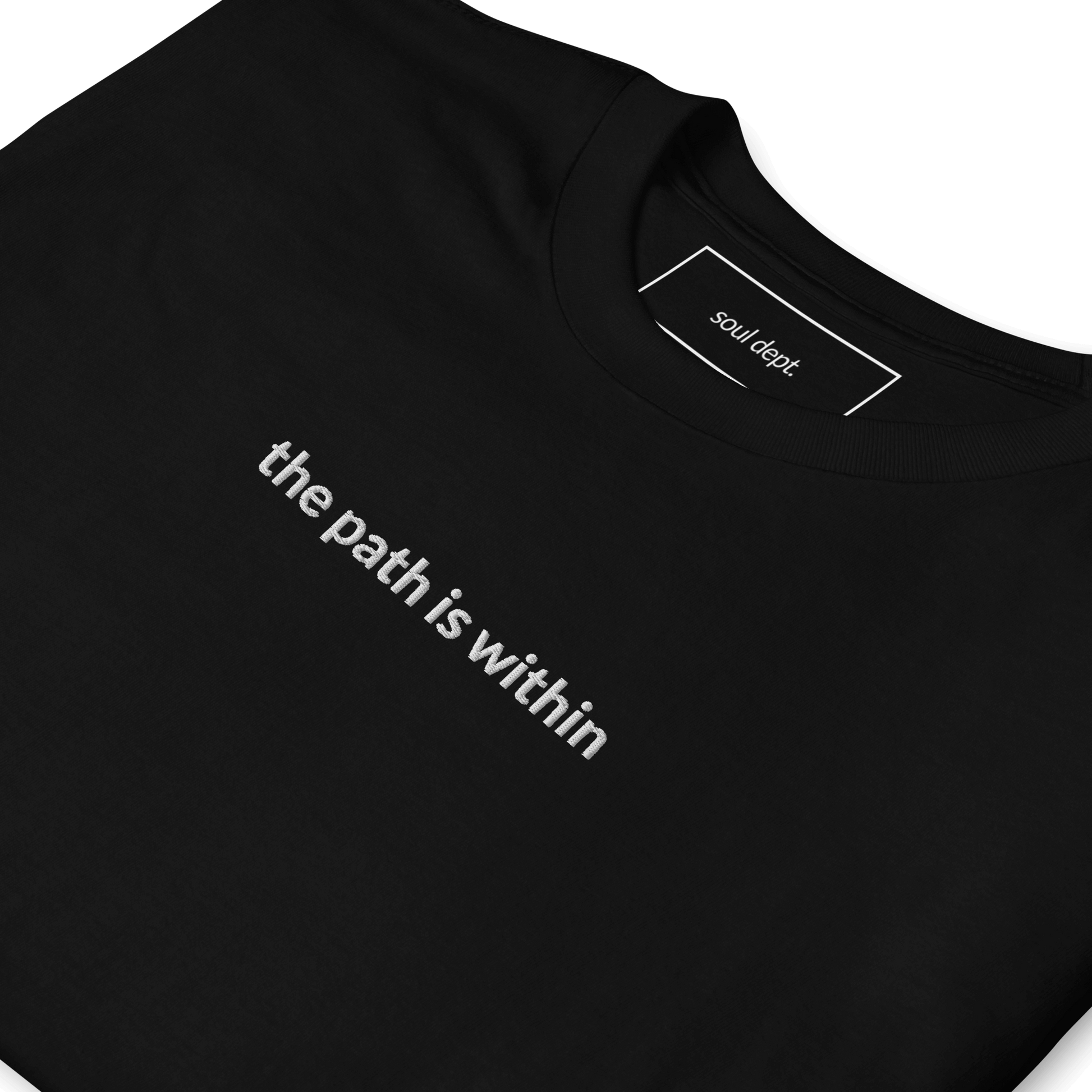 The Path is Within Tee - White Embroidered Mantra