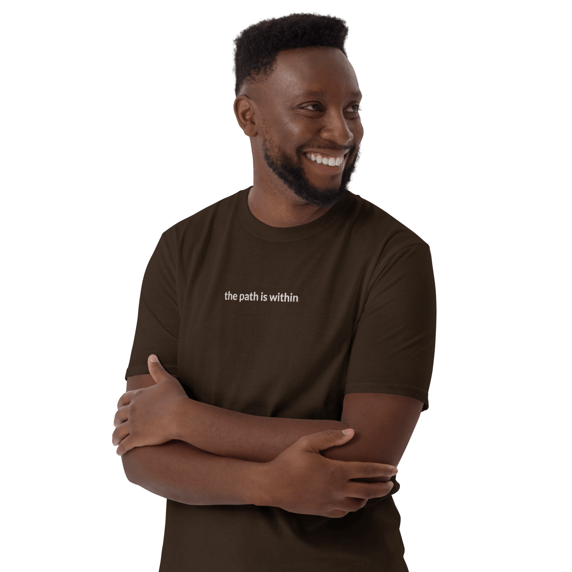 The Path is Within Tee - White Embroidered Mantra