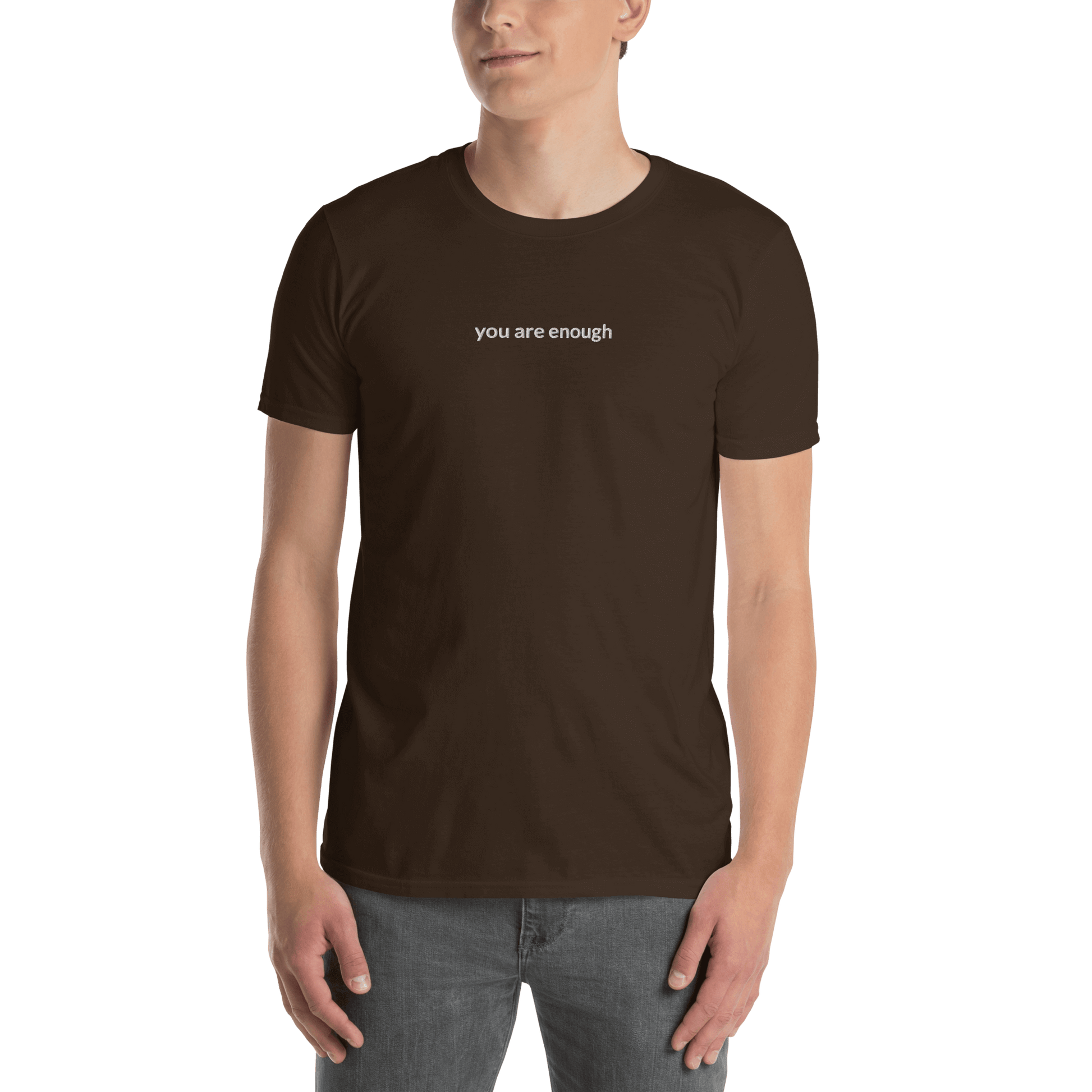 You Are Enough Tee - White Embroidered Mantra