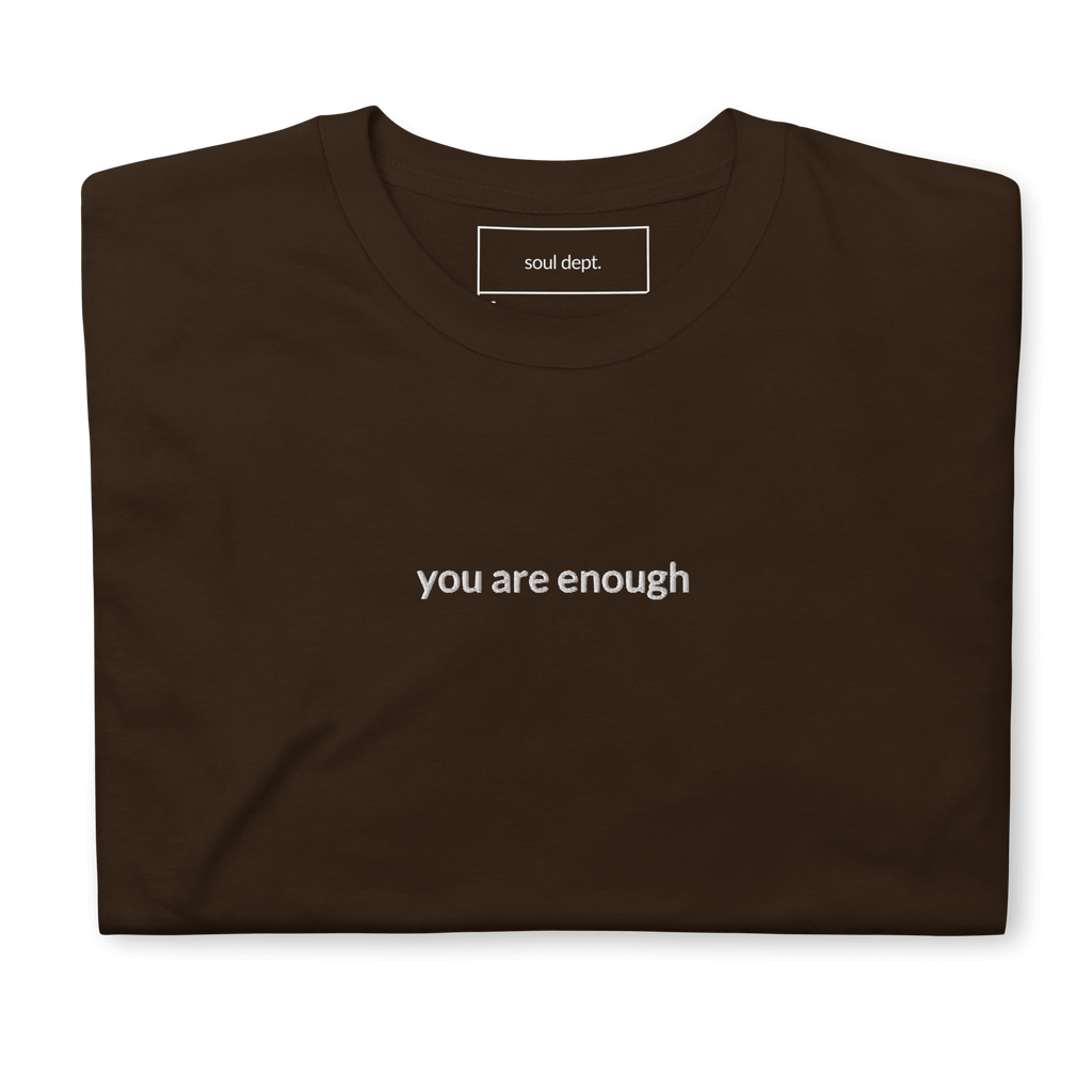 You Are Enough Tee - White Embroidered Mantra