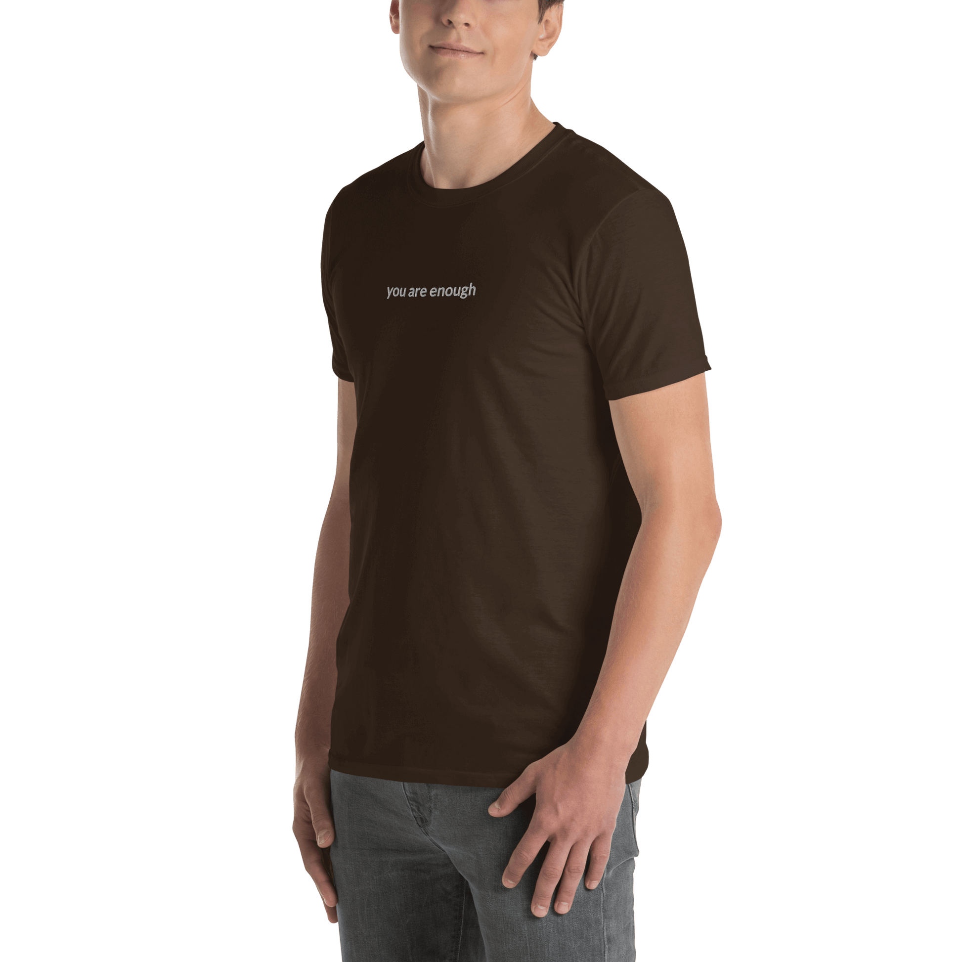 You Are Enough Tee - White Embroidered Mantra
