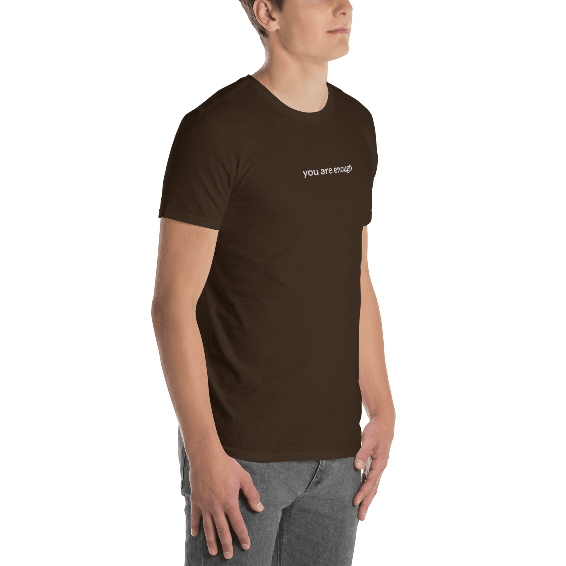 You Are Enough Tee - White Embroidered Mantra