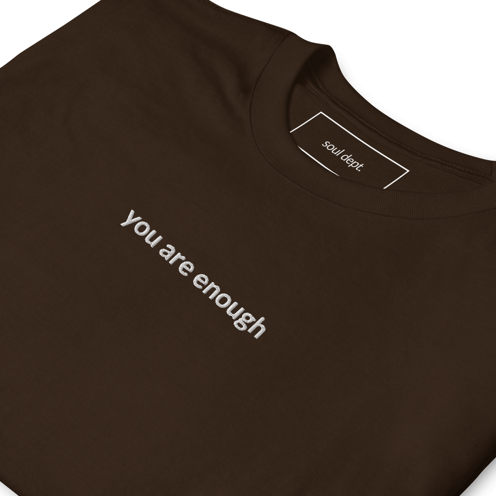 You Are Enough Tee - White Embroidered Mantra