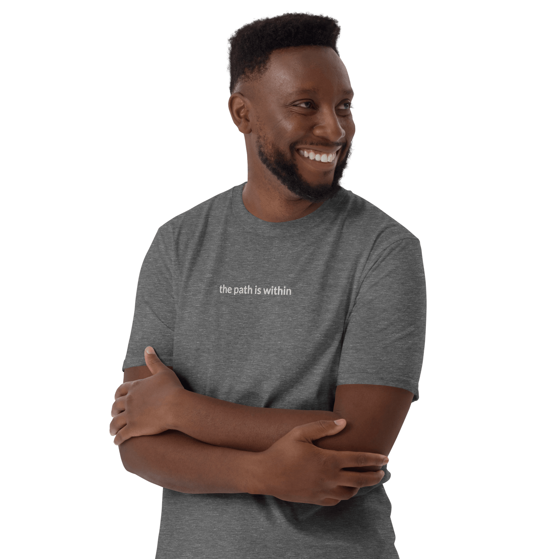 The Path is Within Tee - White Embroidered Mantra