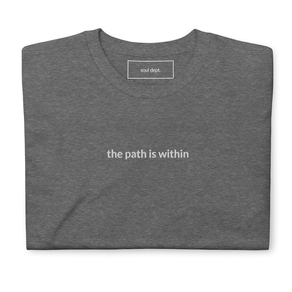 The Path is Within Tee - White Embroidered Mantra