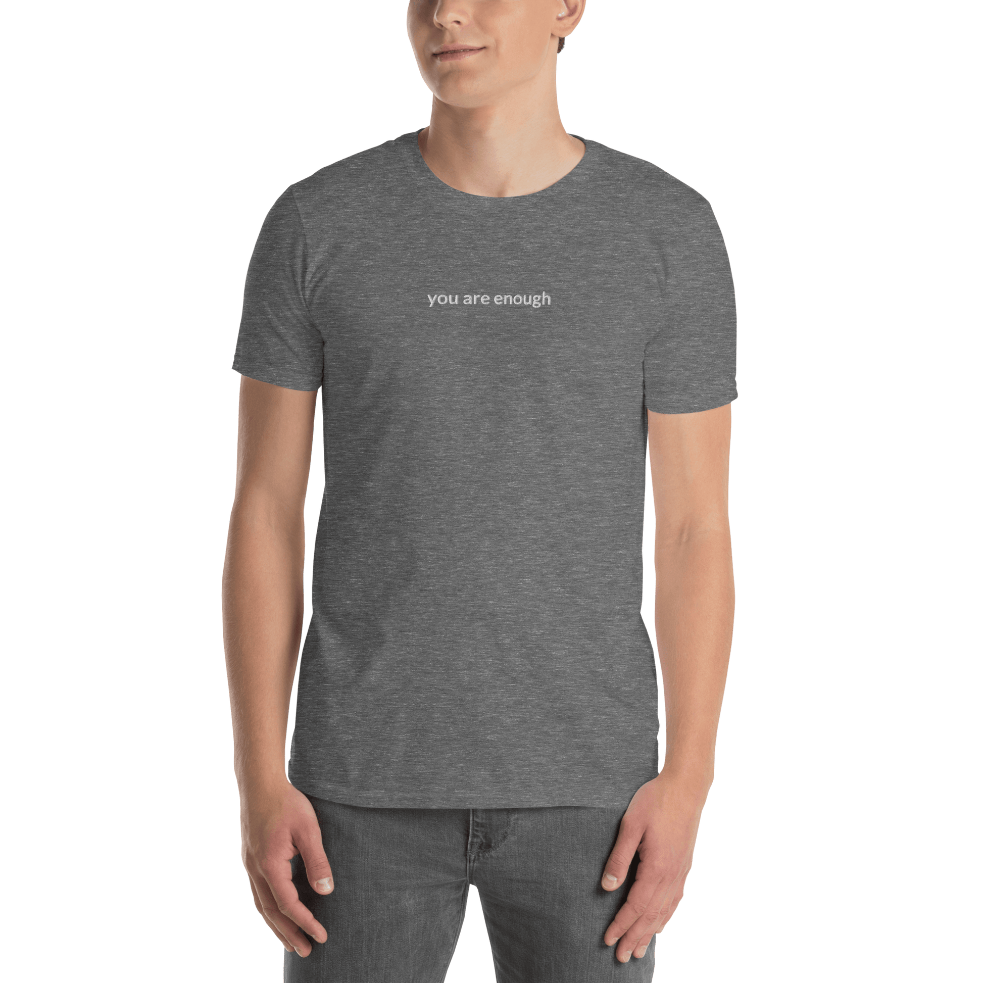 You Are Enough Tee - White Embroidered Mantra