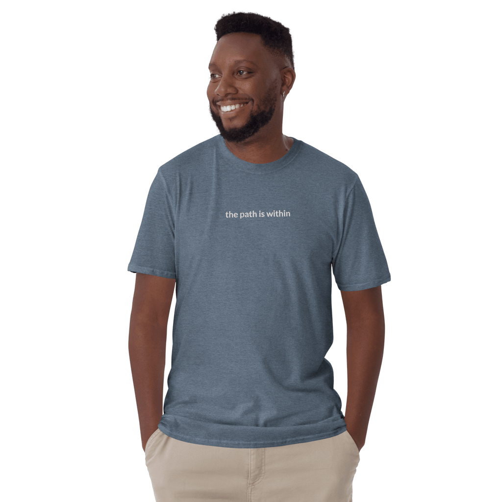 The Path is Within Tee - White Embroidered Mantra