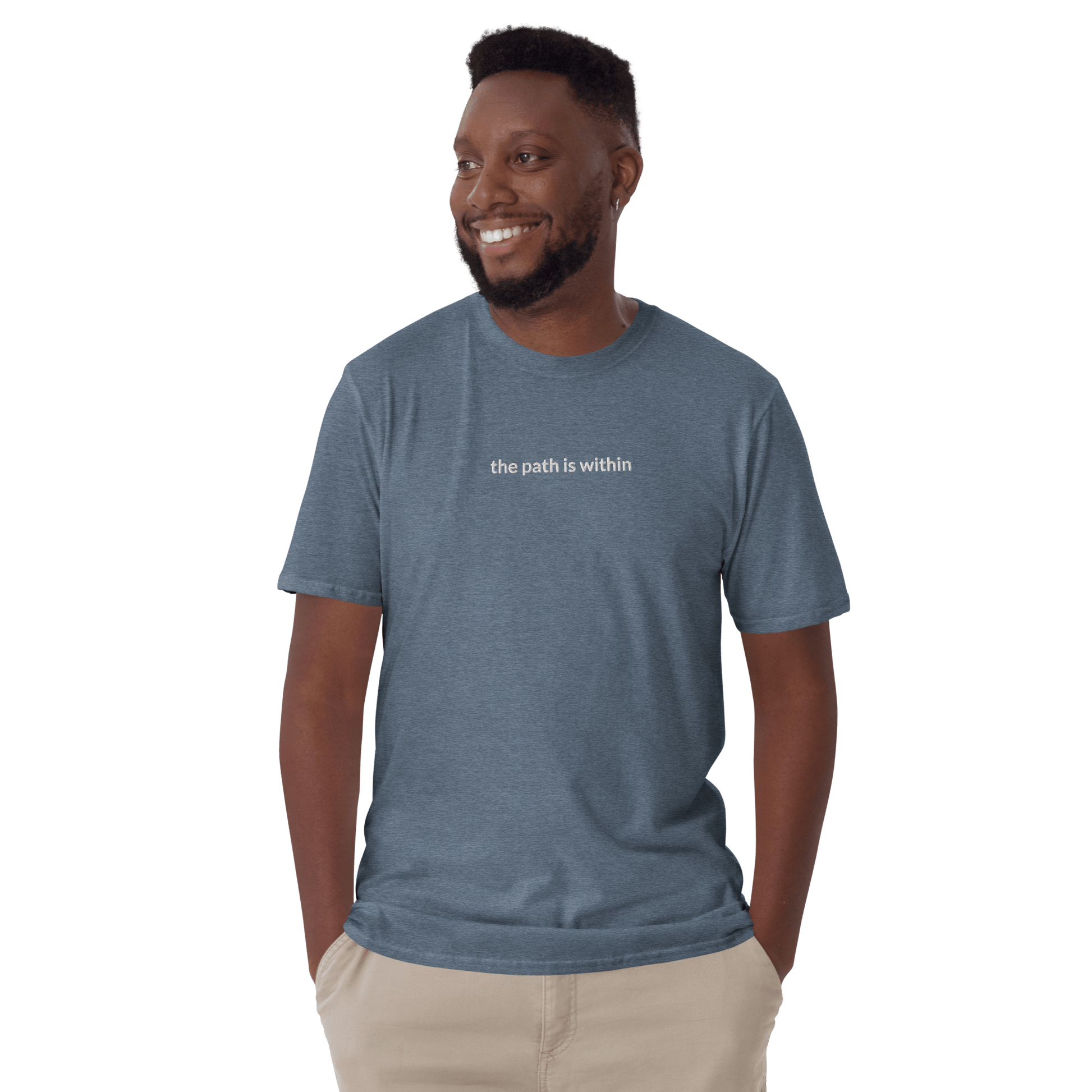 The Path is Within Tee - White Embroidered Mantra