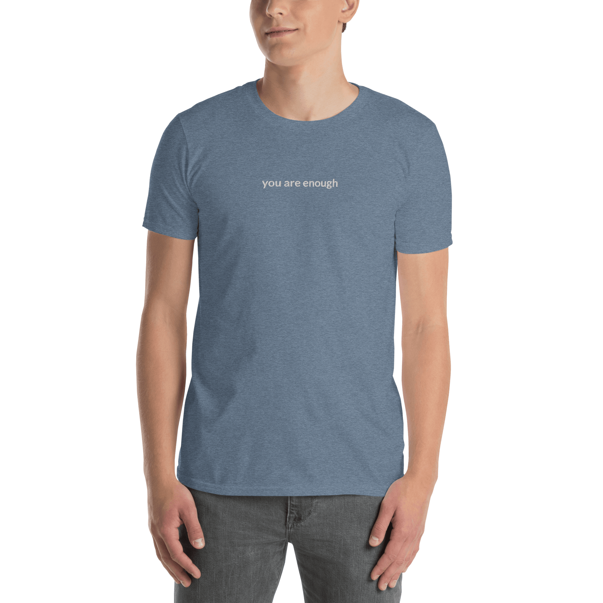 You Are Enough Tee - White Embroidered Mantra