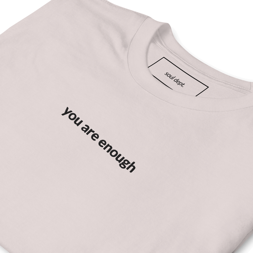 You Are Enough Tee - Black Embroidered Mantra