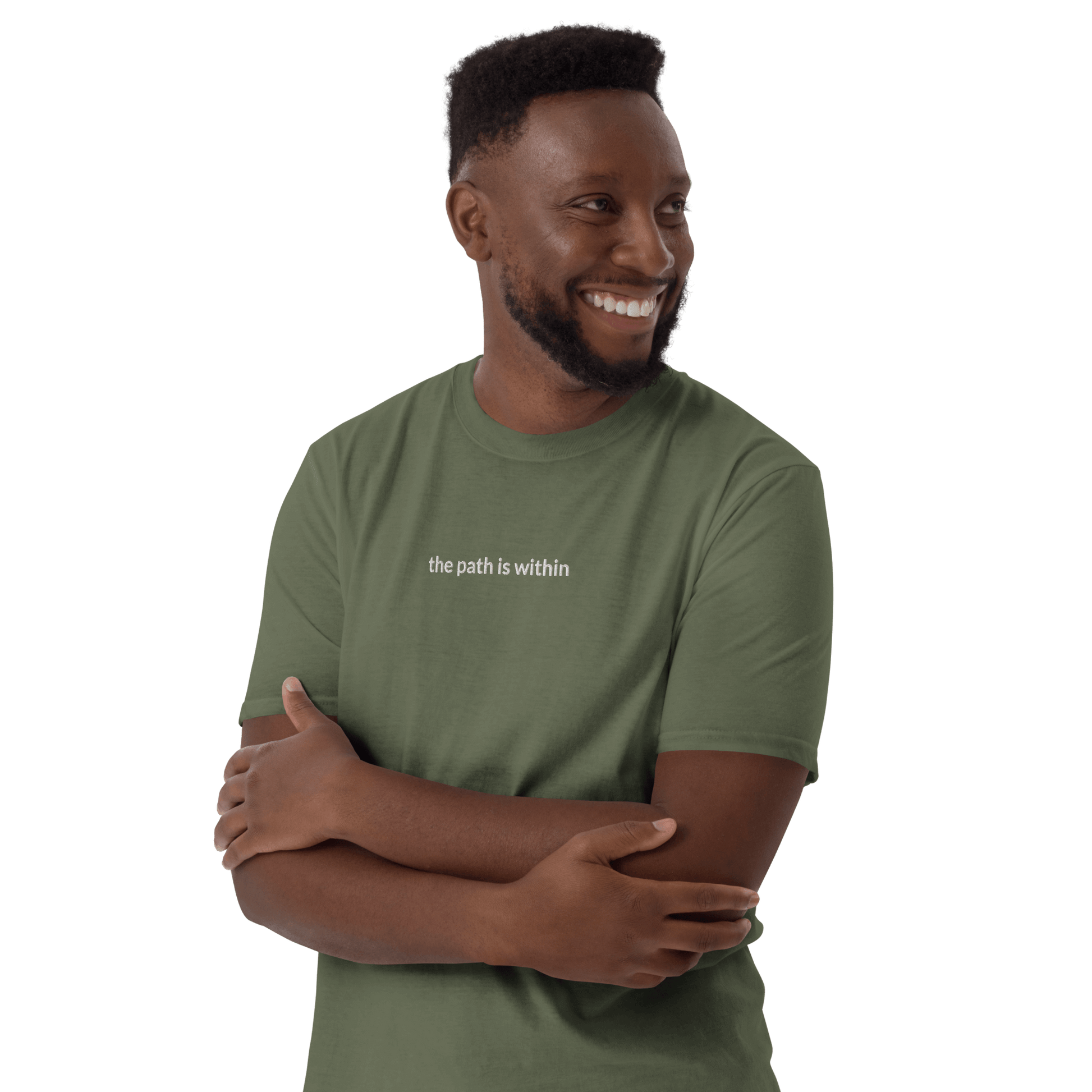 The Path is Within Tee - White Embroidered Mantra