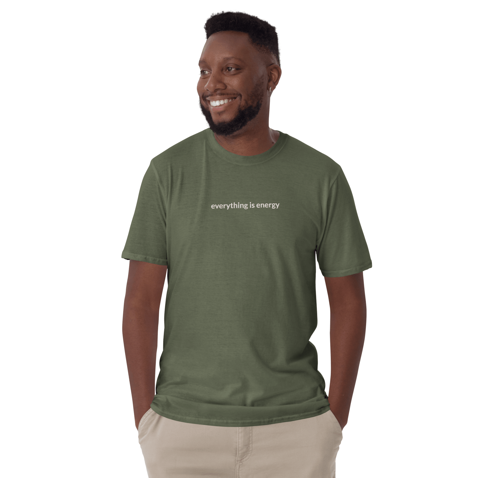 Everything is Energy Tee - White Embroidered Mantra