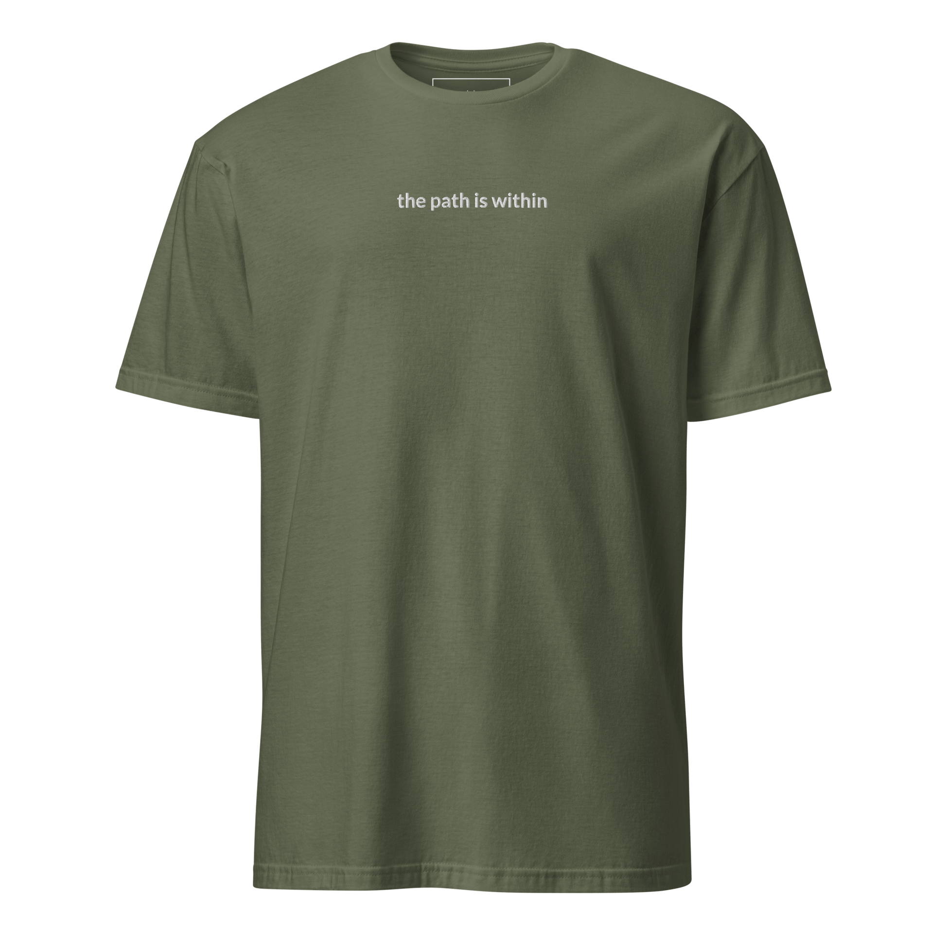 The Path is Within Tee - White Embroidered Mantra