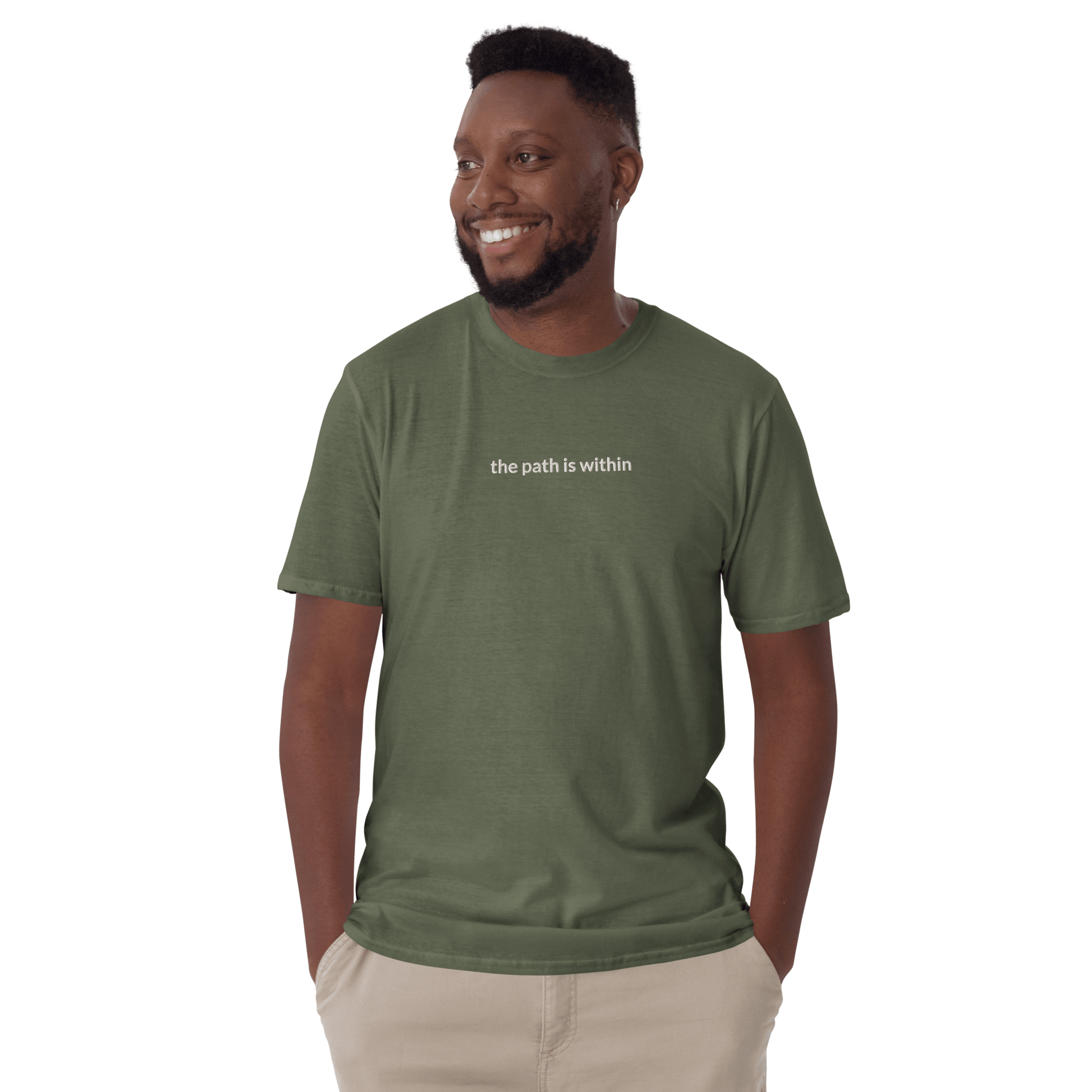The Path is Within Tee - White Embroidered Mantra