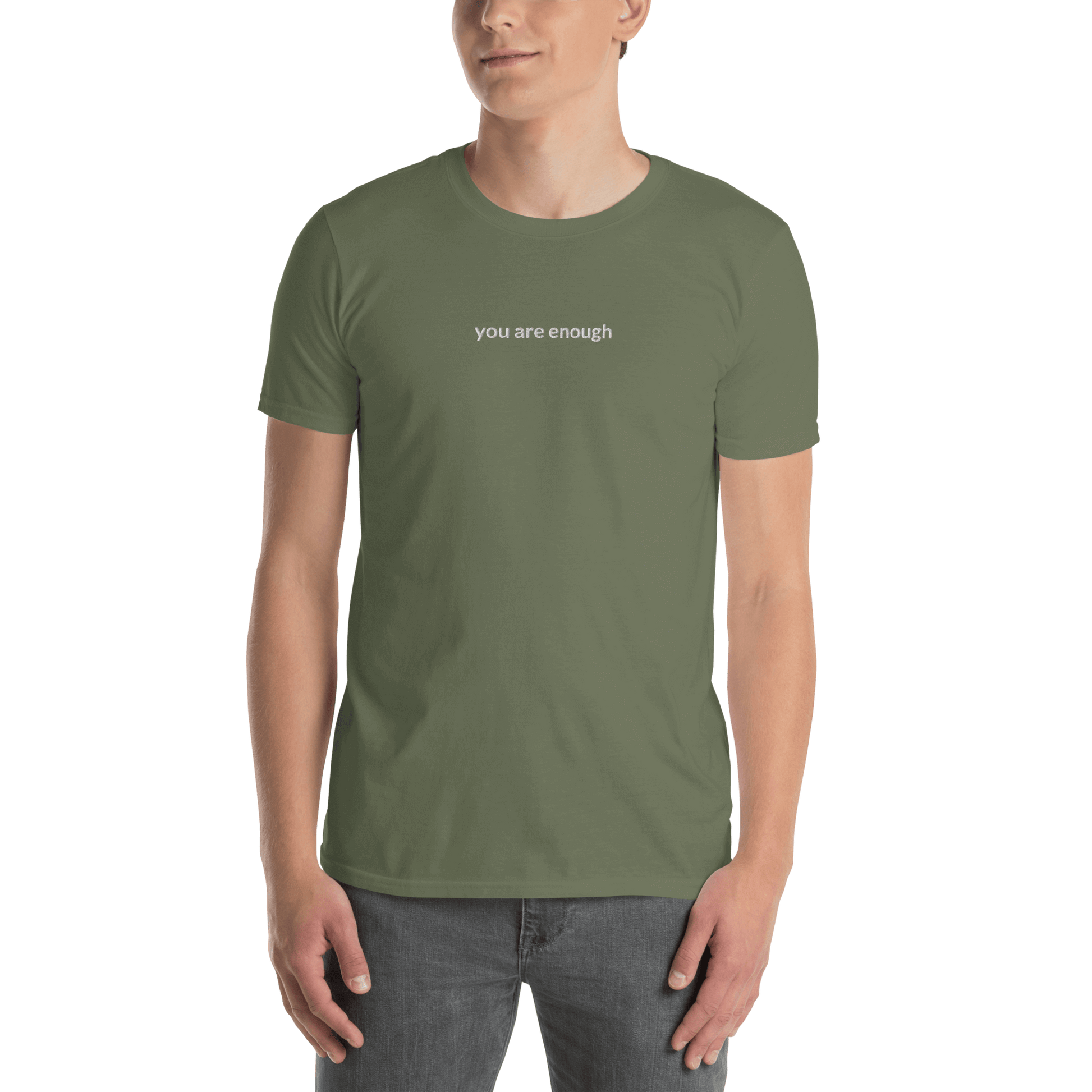 You Are Enough Tee - White Embroidered Mantra