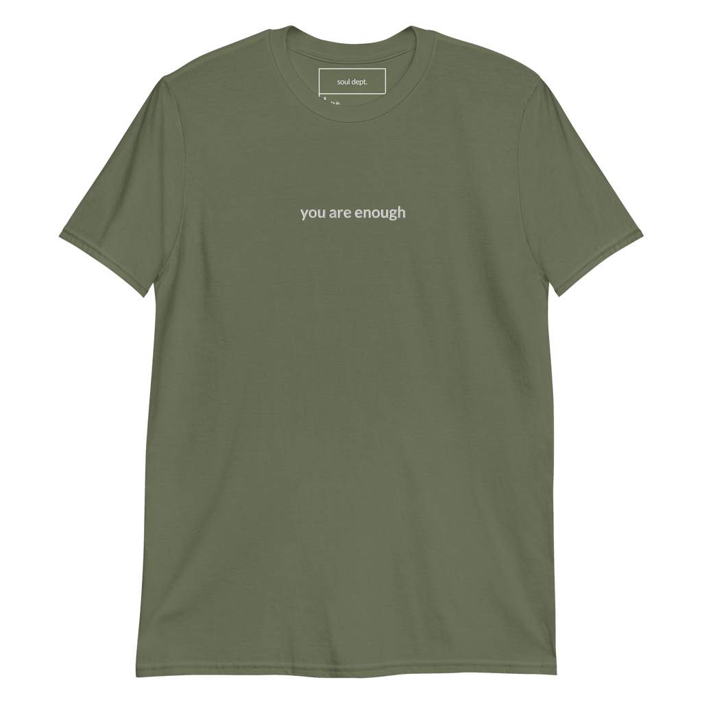 You Are Enough Tee - White Embroidered Mantra
