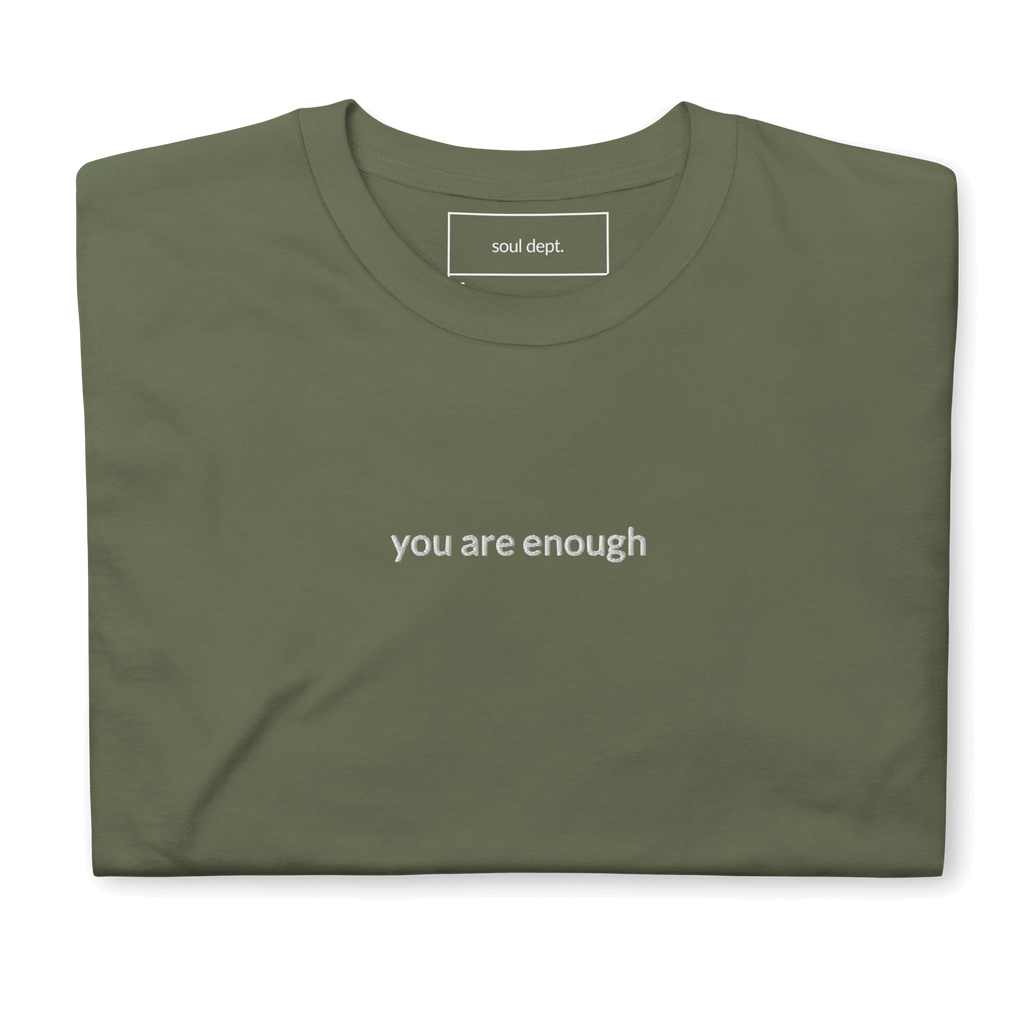 You Are Enough Tee - White Embroidered Mantra