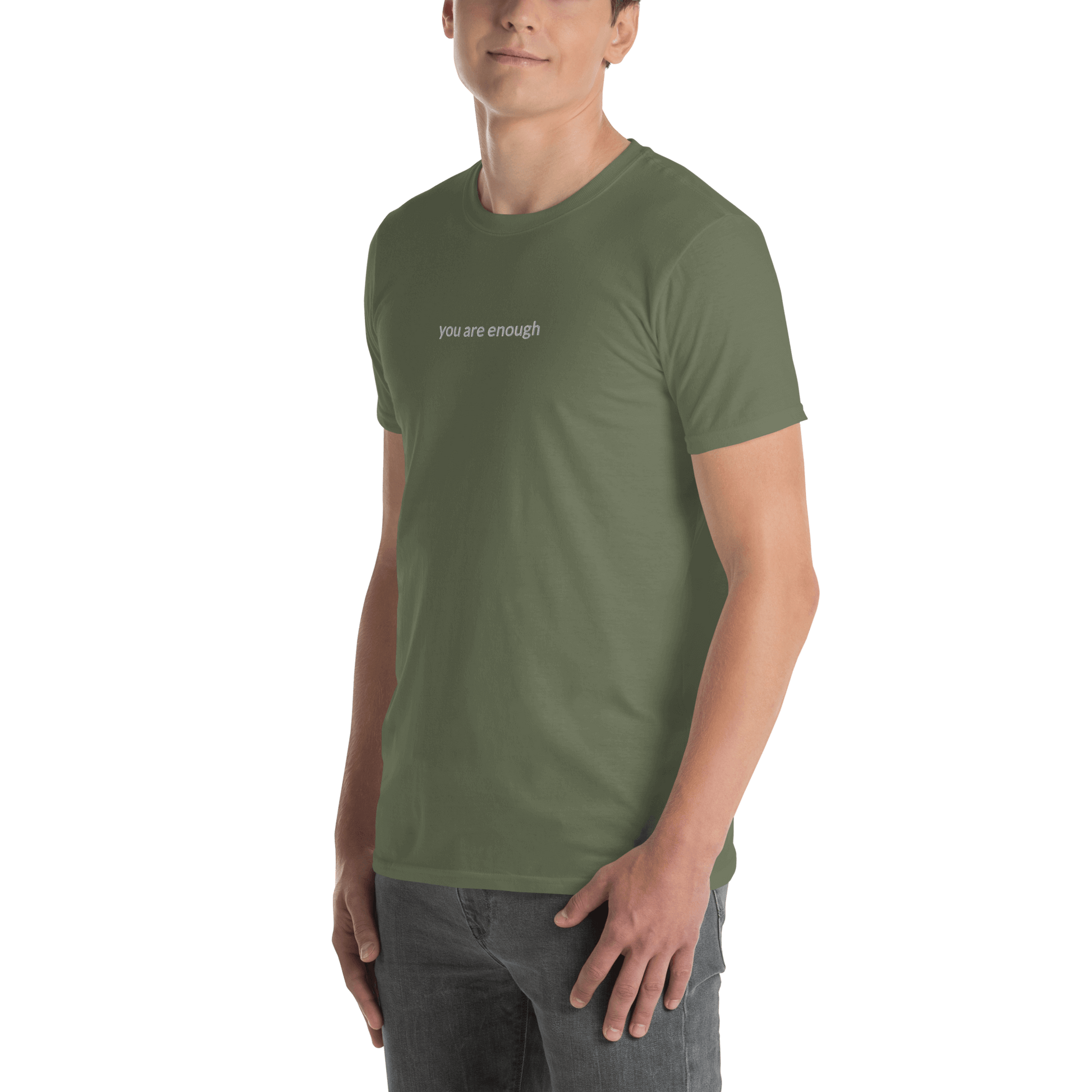 You Are Enough Tee - White Embroidered Mantra