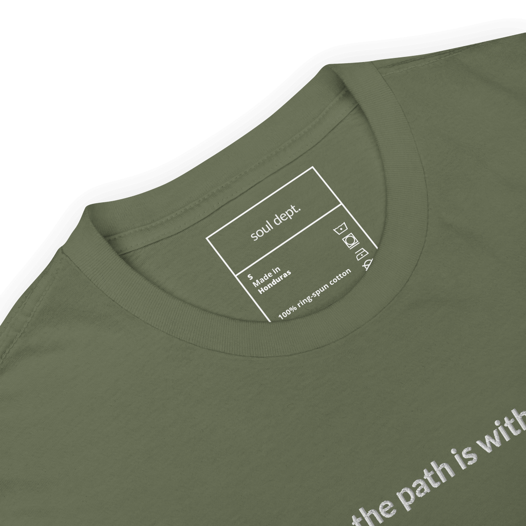 The Path is Within Tee - White Embroidered Mantra