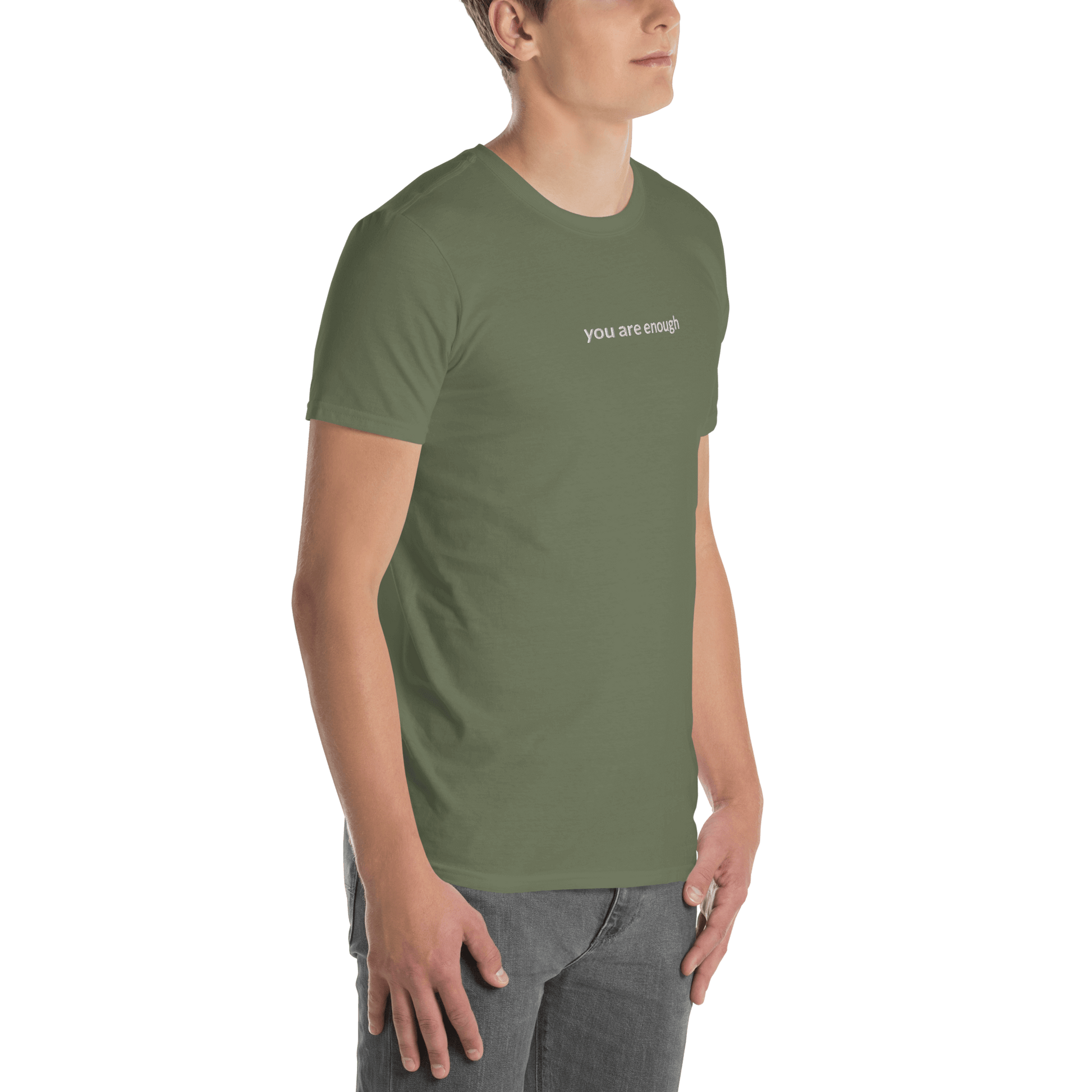 You Are Enough Tee - White Embroidered Mantra