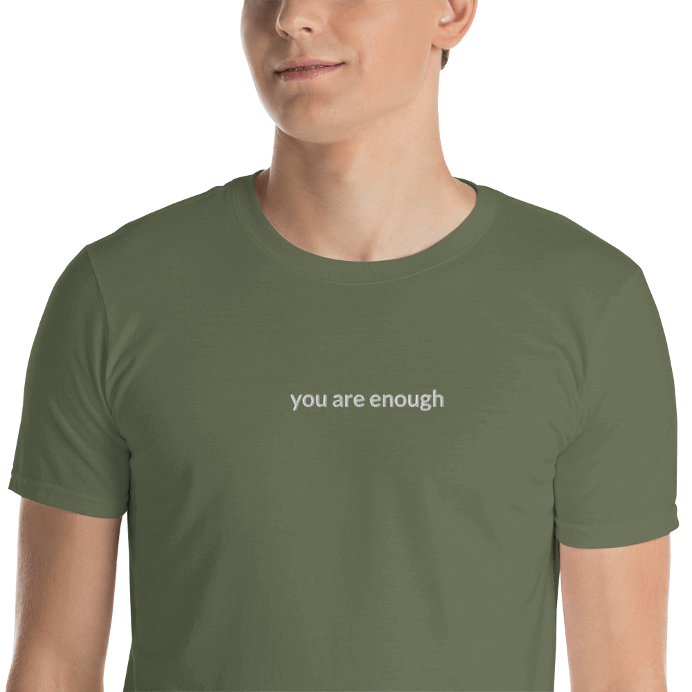 You Are Enough Tee - White Embroidered Mantra
