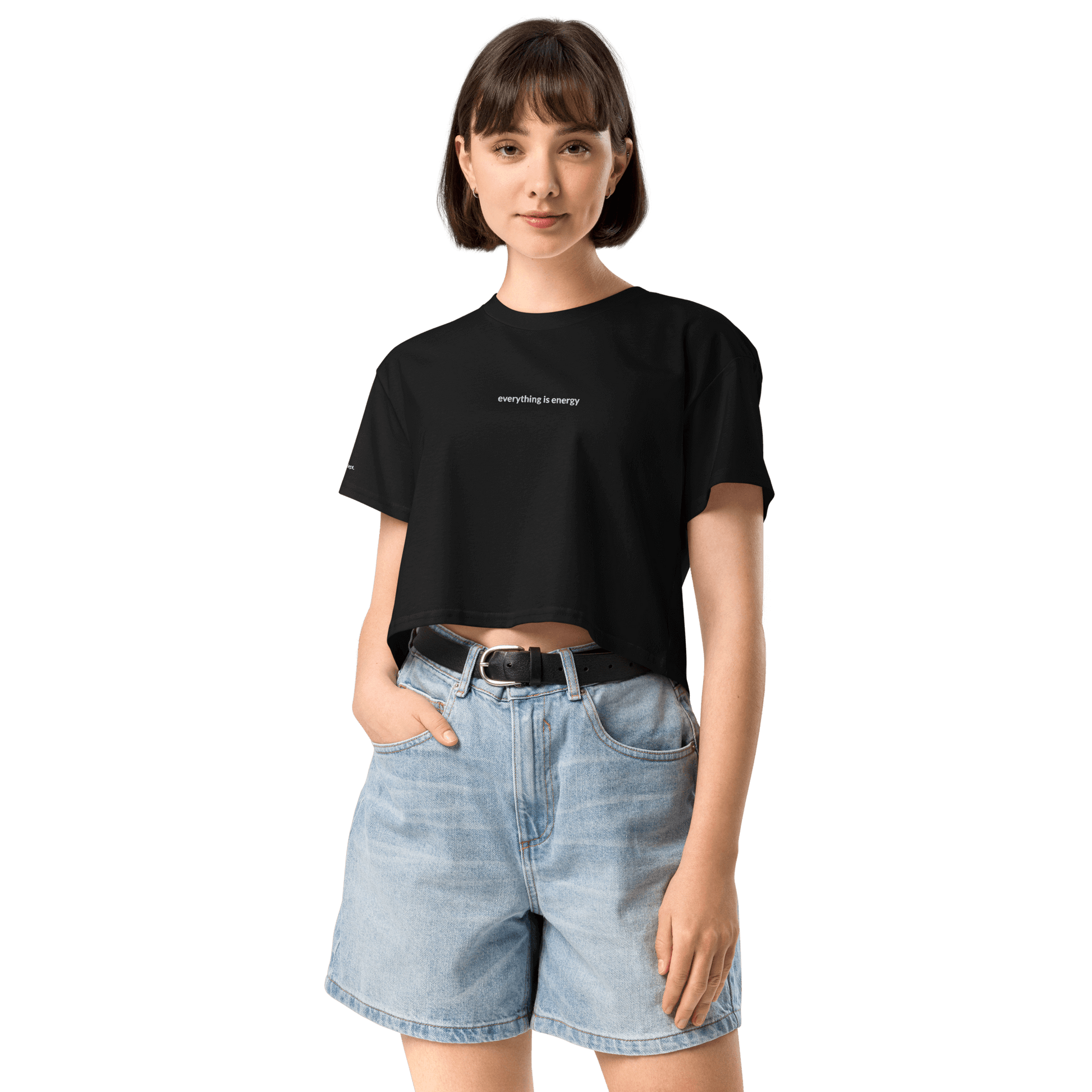 Everything is Energy Crop Tee - White Embroidered Mantra