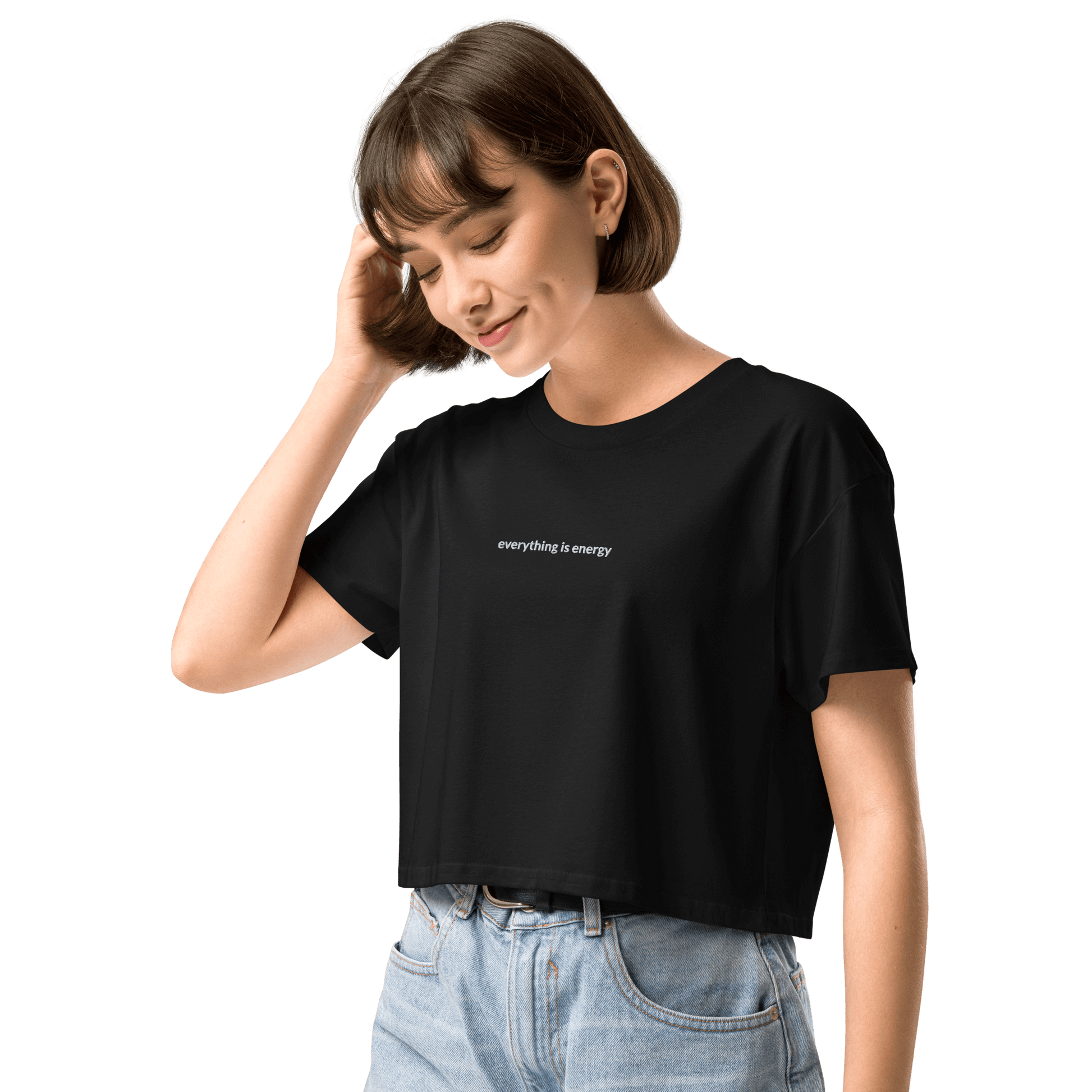 Everything is Energy Crop Tee - White Embroidered Mantra