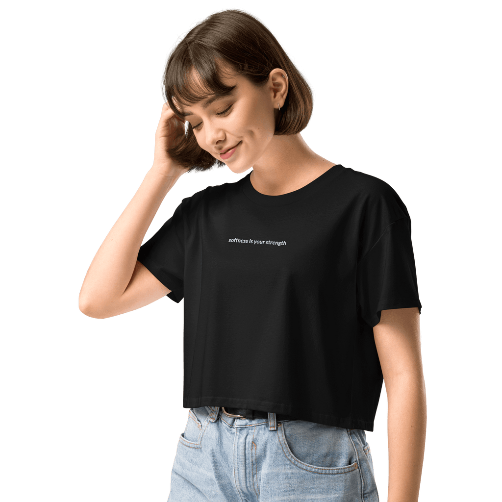 Softness Is Your Strength Crop Tee - White Embroidered Mantra