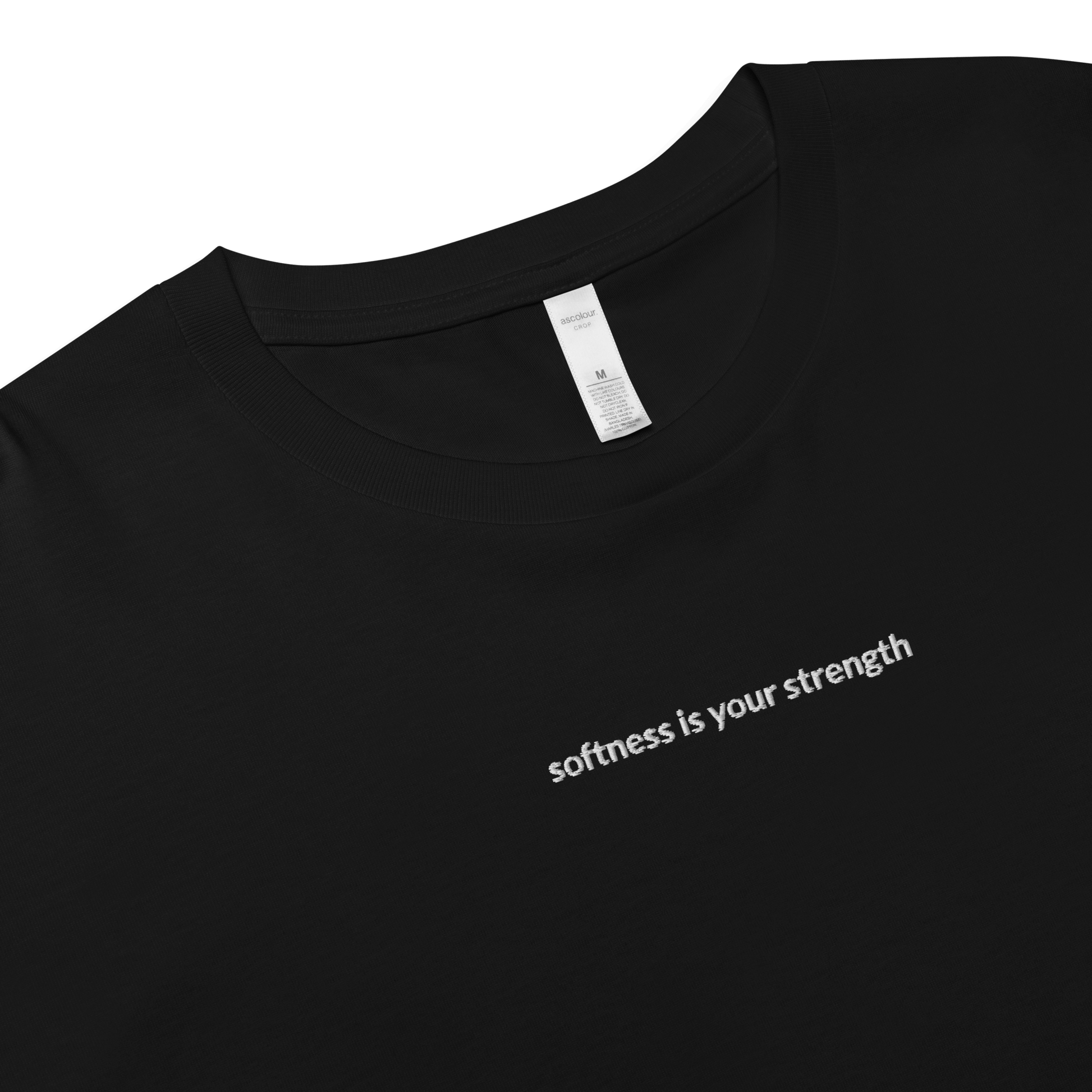 Softness Is Your Strength Crop Tee - White Embroidered Mantra