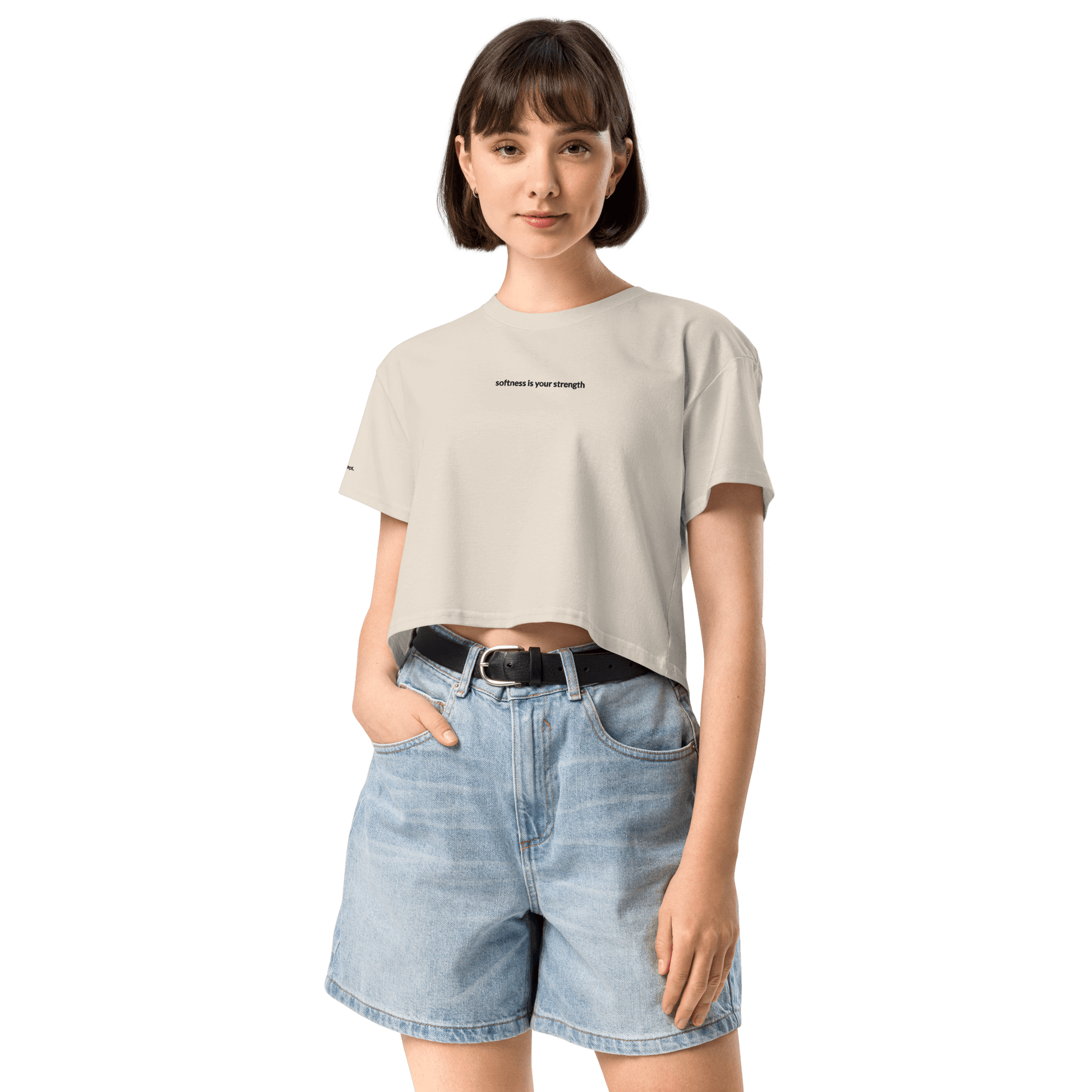 Softness Is Your Strength Crop Tee - Black Embroidered Mantra