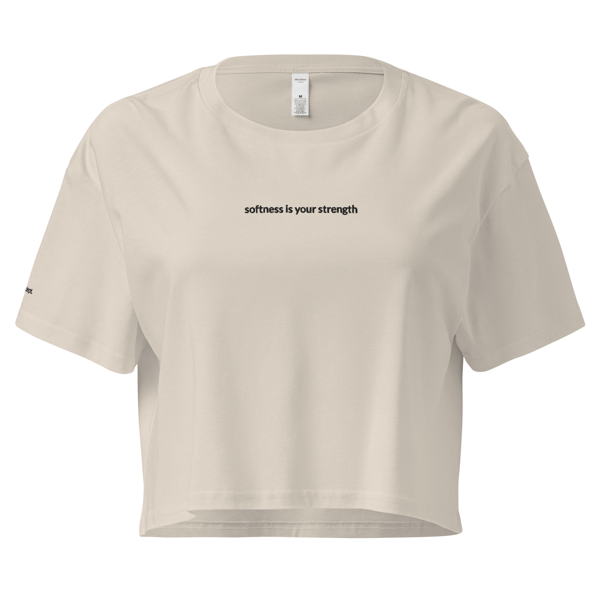 Softness Is Your Strength Crop Tee - Black Embroidered Mantra