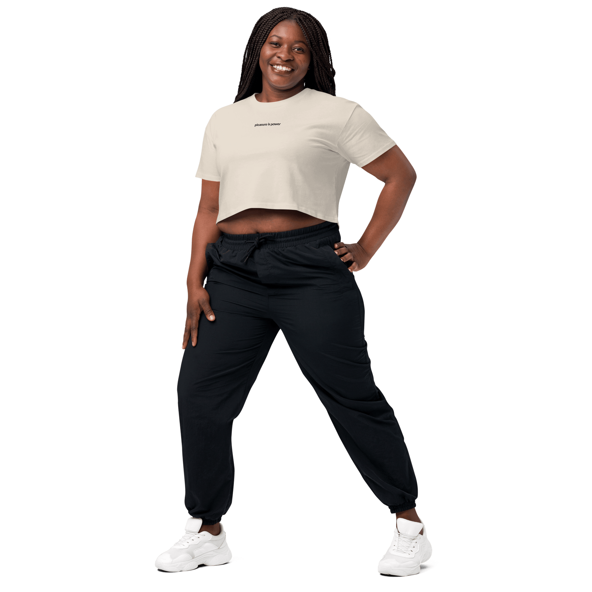 Pleasure is Power Crop Tee - Black Embroidered Mantra