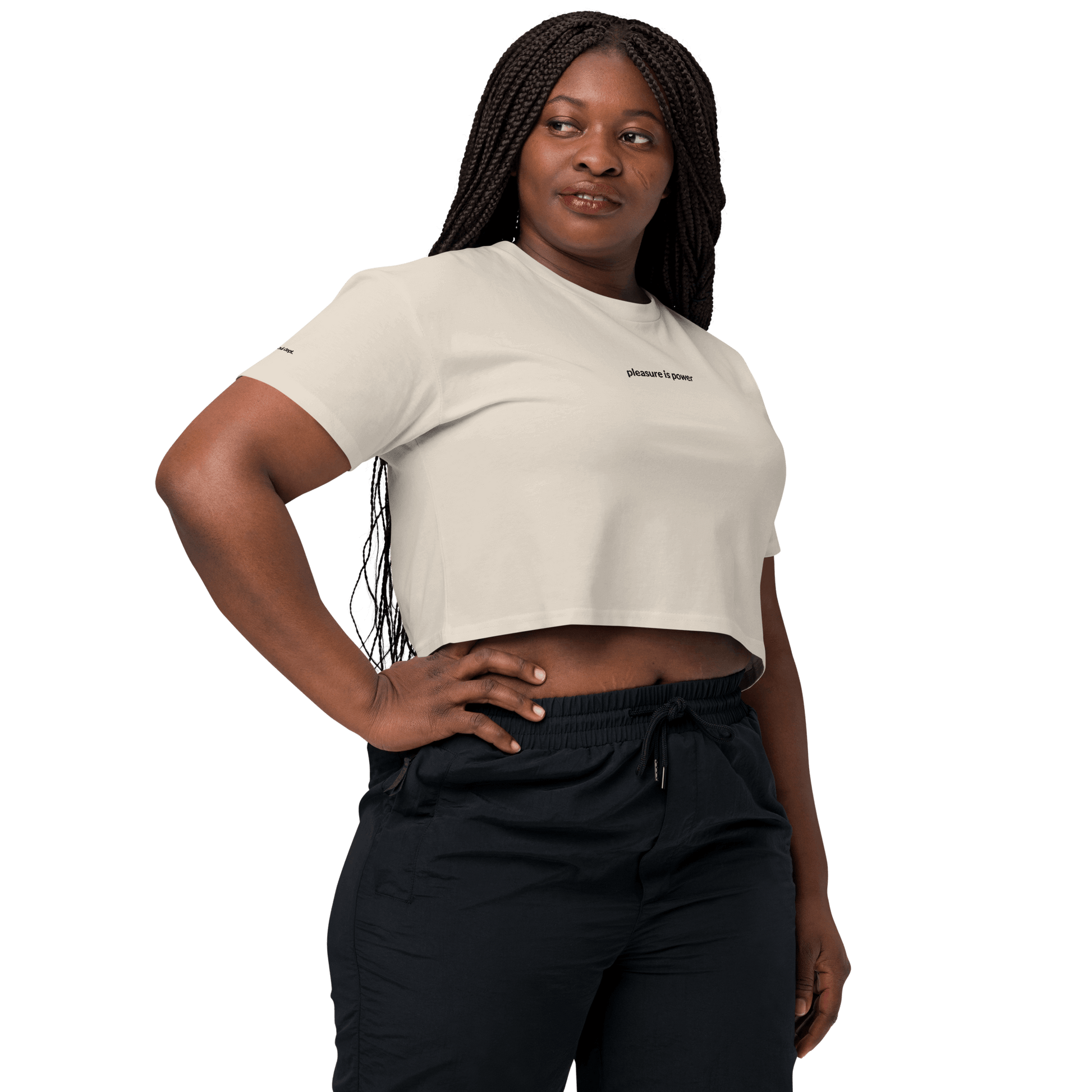 Pleasure is Power Crop Tee - Black Embroidered Mantra