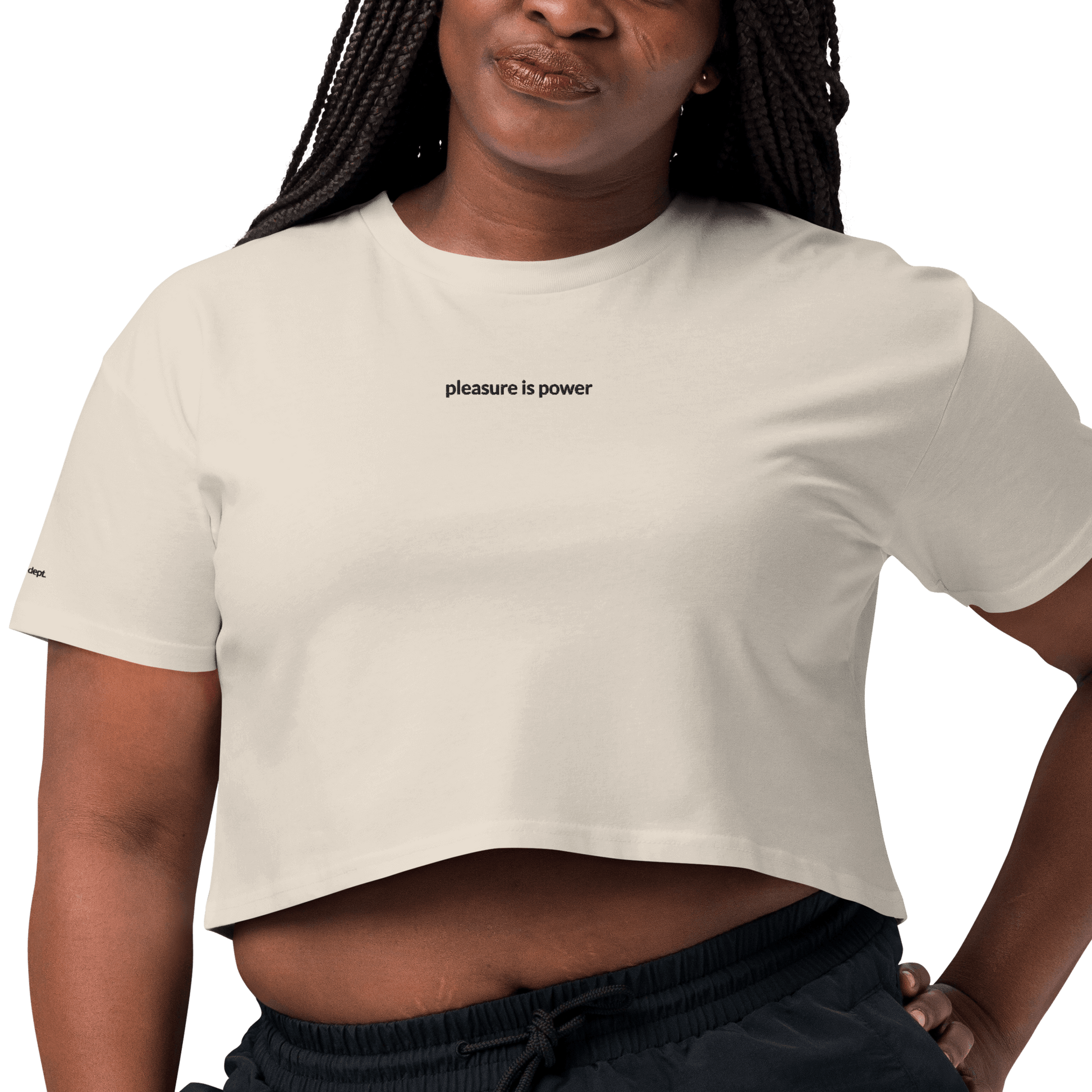Pleasure is Power Crop Tee - Black Embroidered Mantra