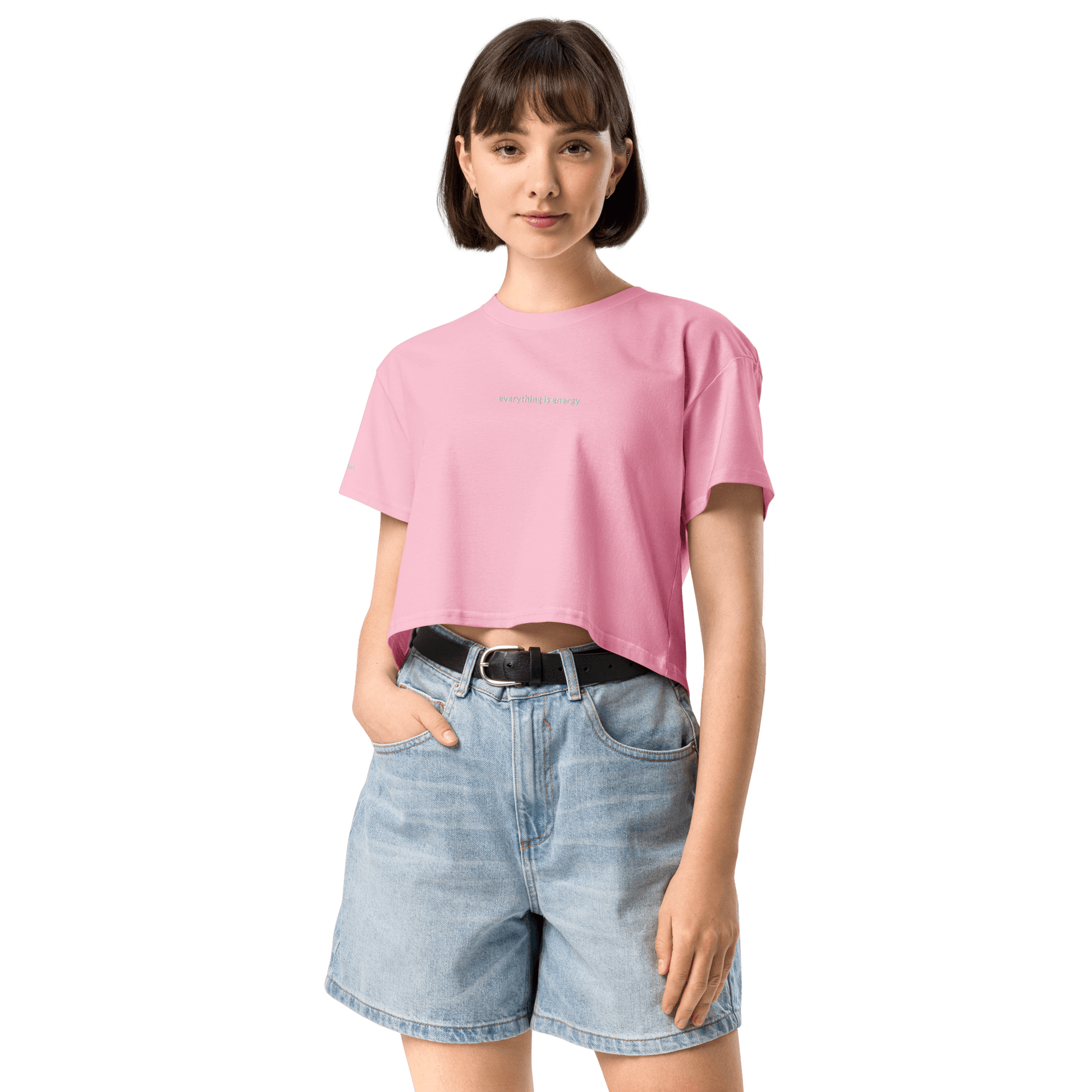 Everything is Energy Crop Tee - White Embroidered Mantra