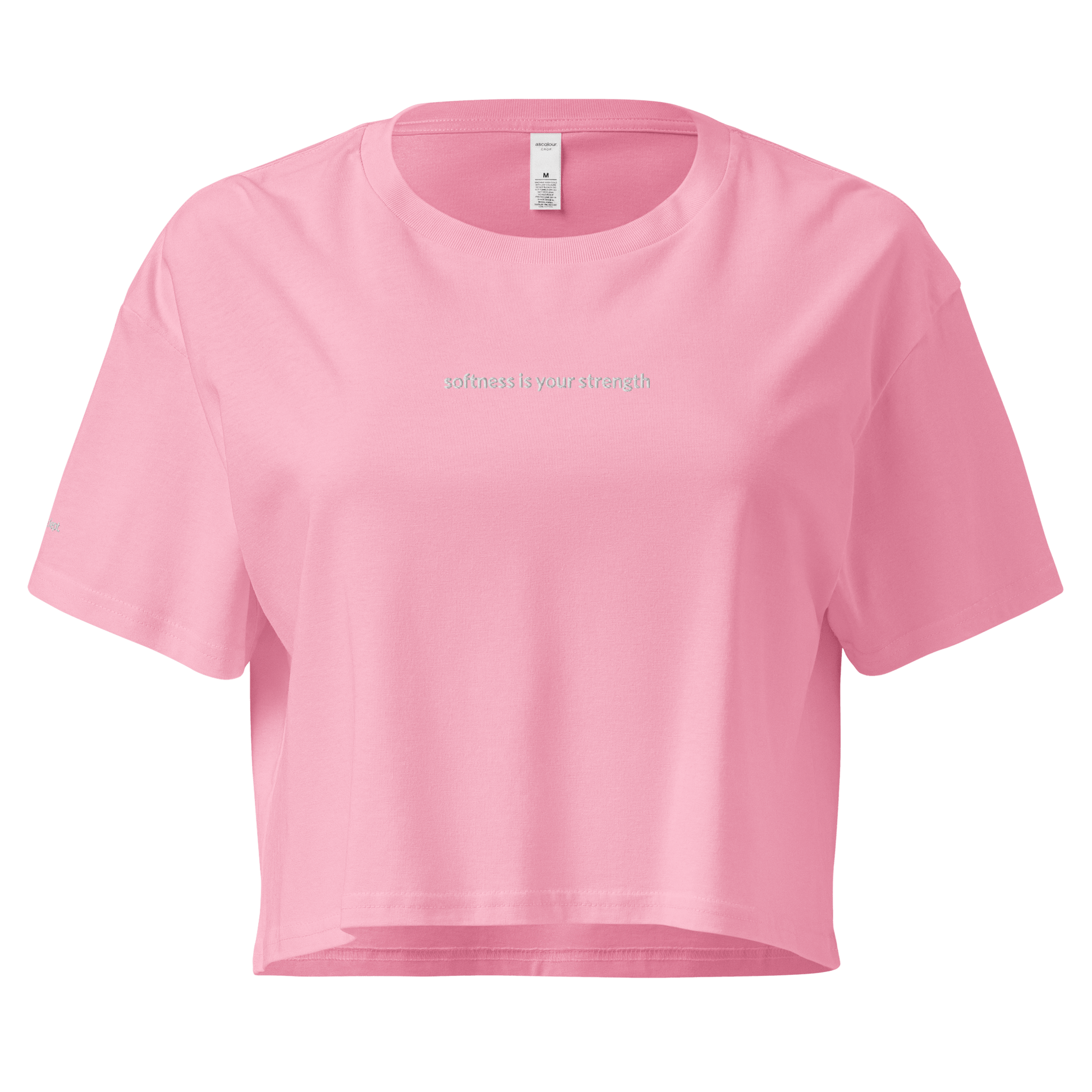 Softness Is Your Strength Crop Tee - White Embroidered Mantra