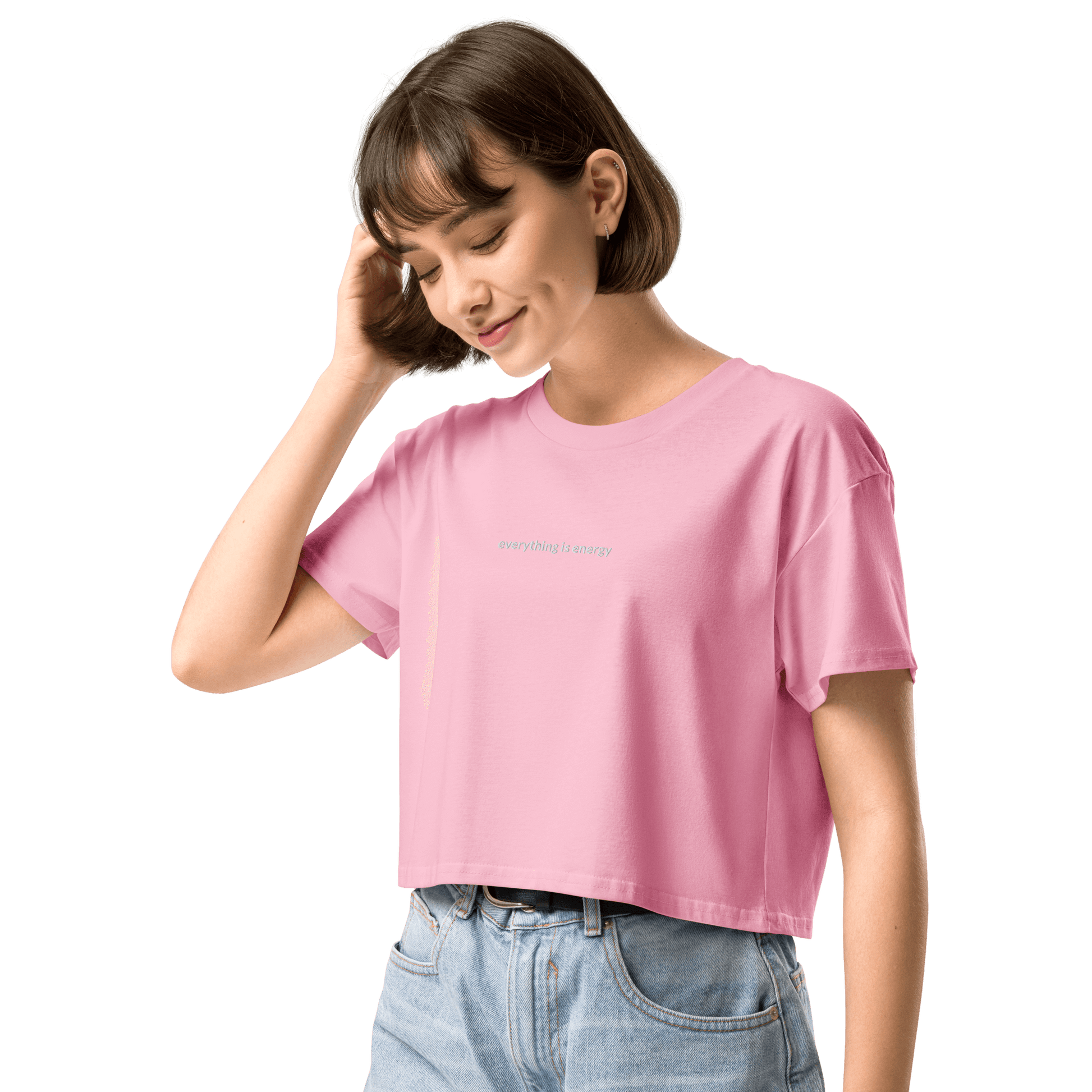 Everything is Energy Crop Tee - White Embroidered Mantra