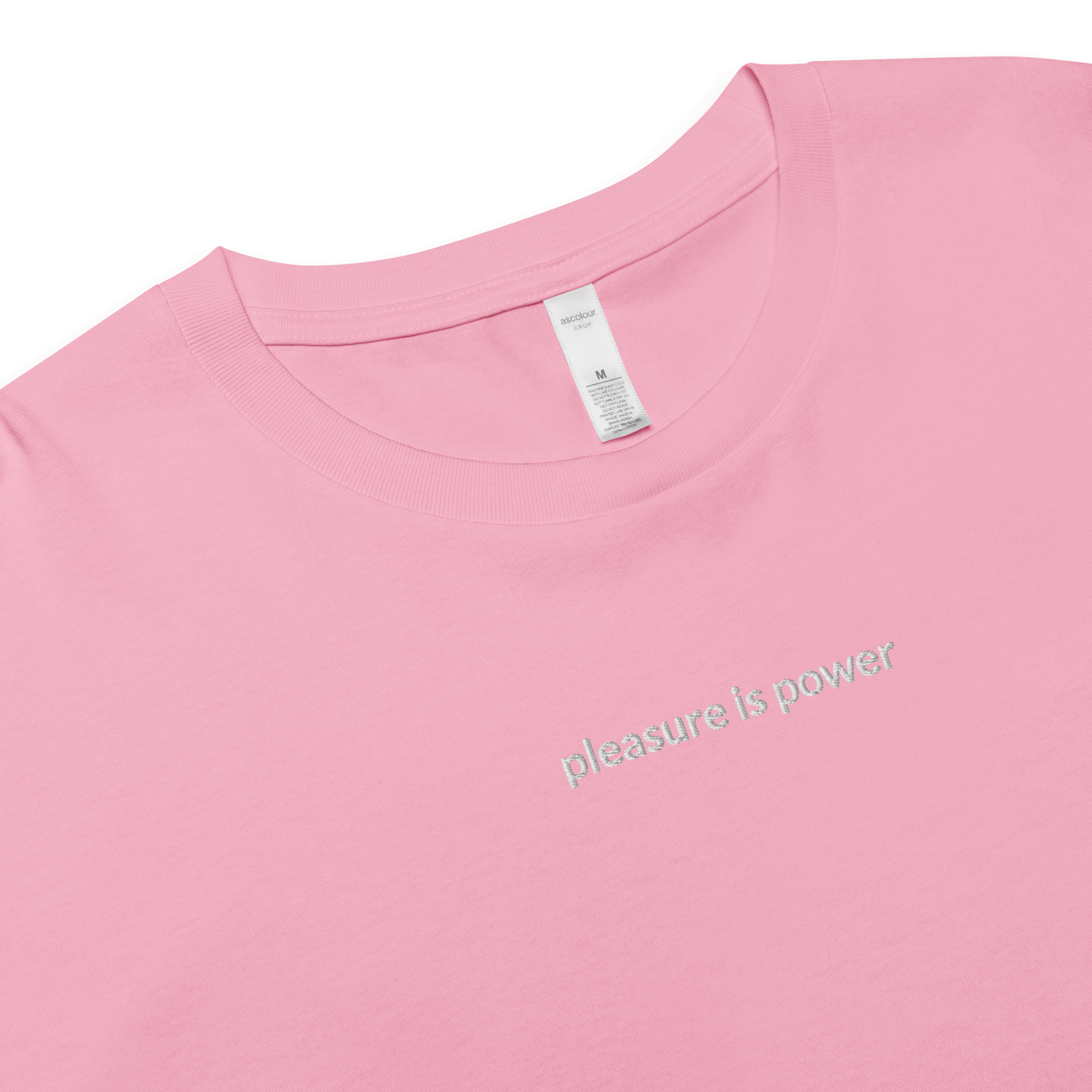 Pleasure is Power Crop Tee - White Embroidered Mantra