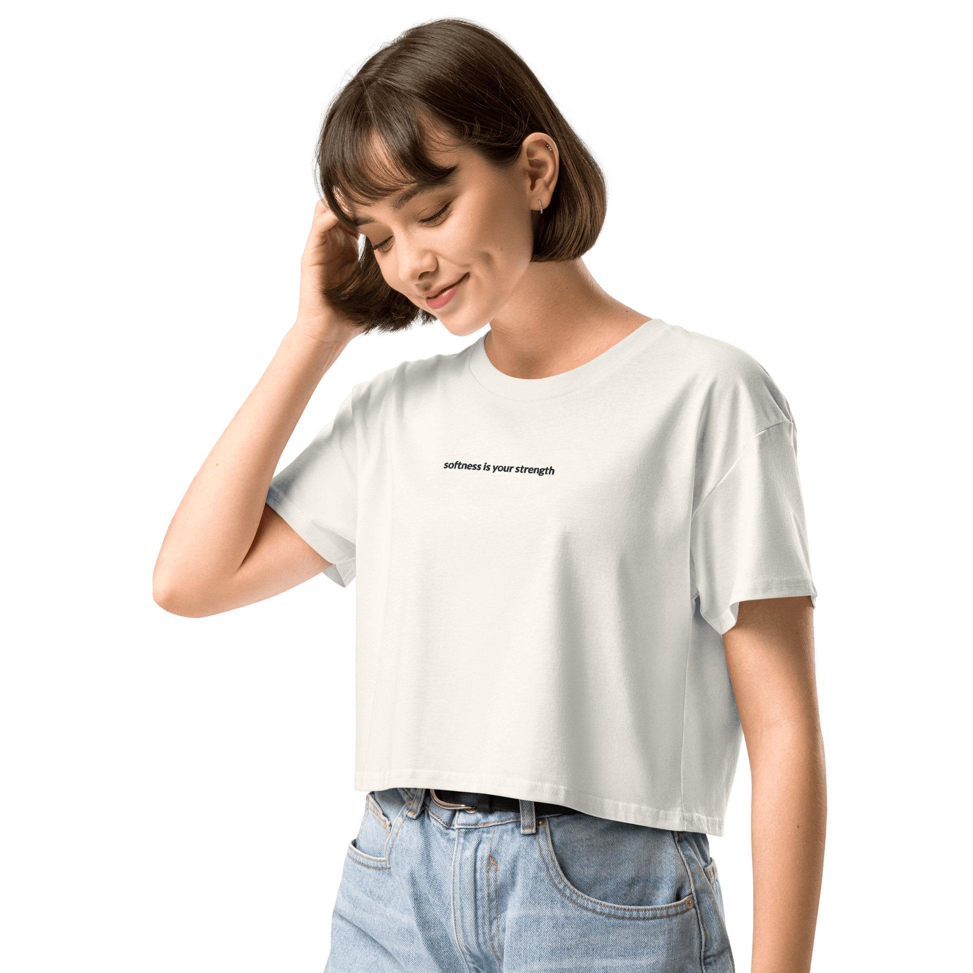 Softness Is Your Strength Crop Tee - Black Embroidered Mantra