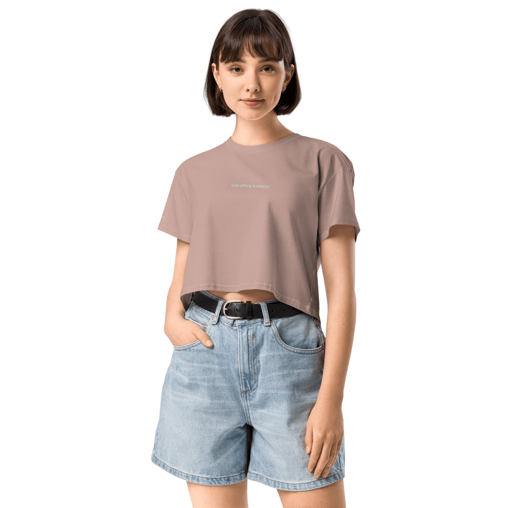 Everything is Energy Crop Tee - White Embroidered Mantra