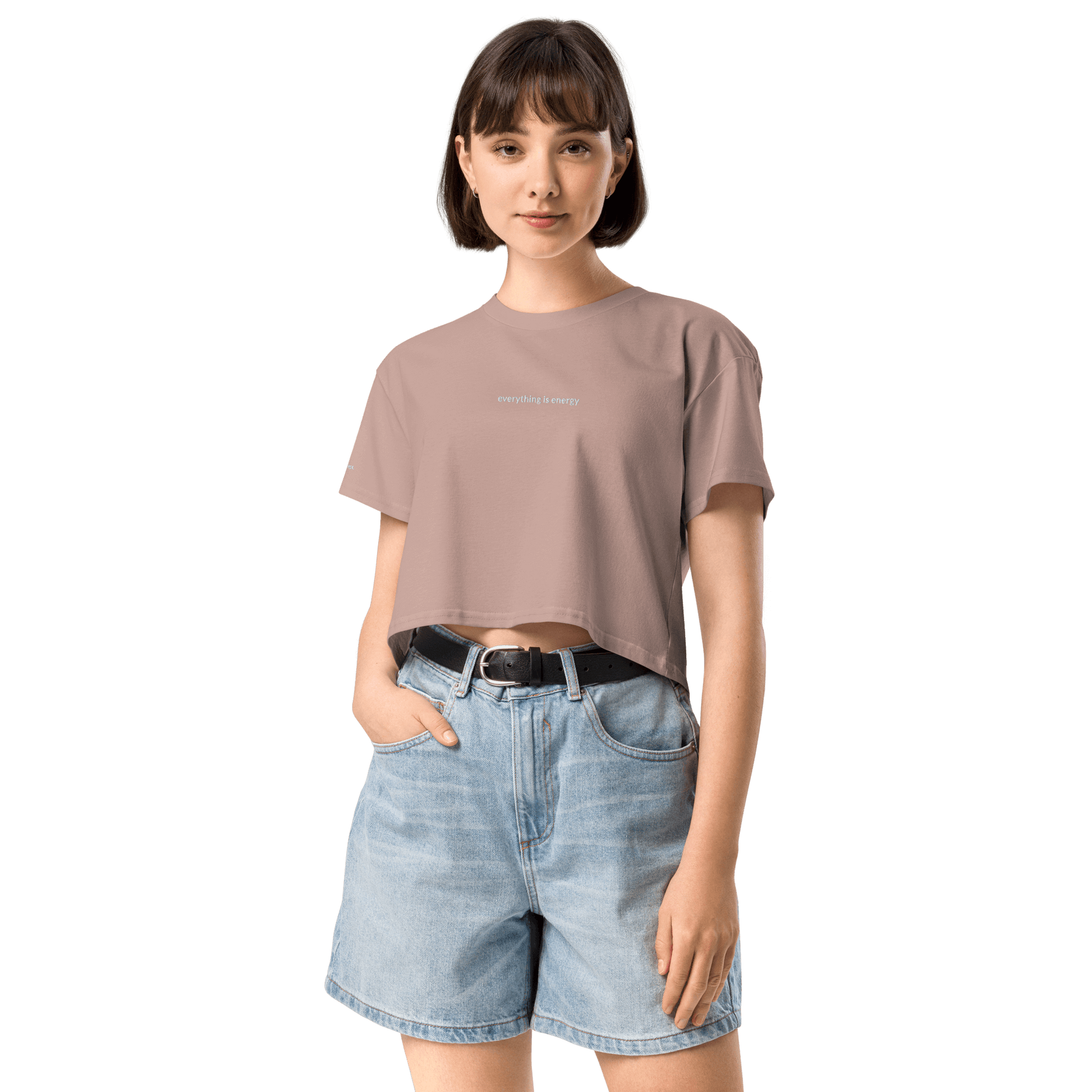 Everything is Energy Crop Tee - White Embroidered Mantra