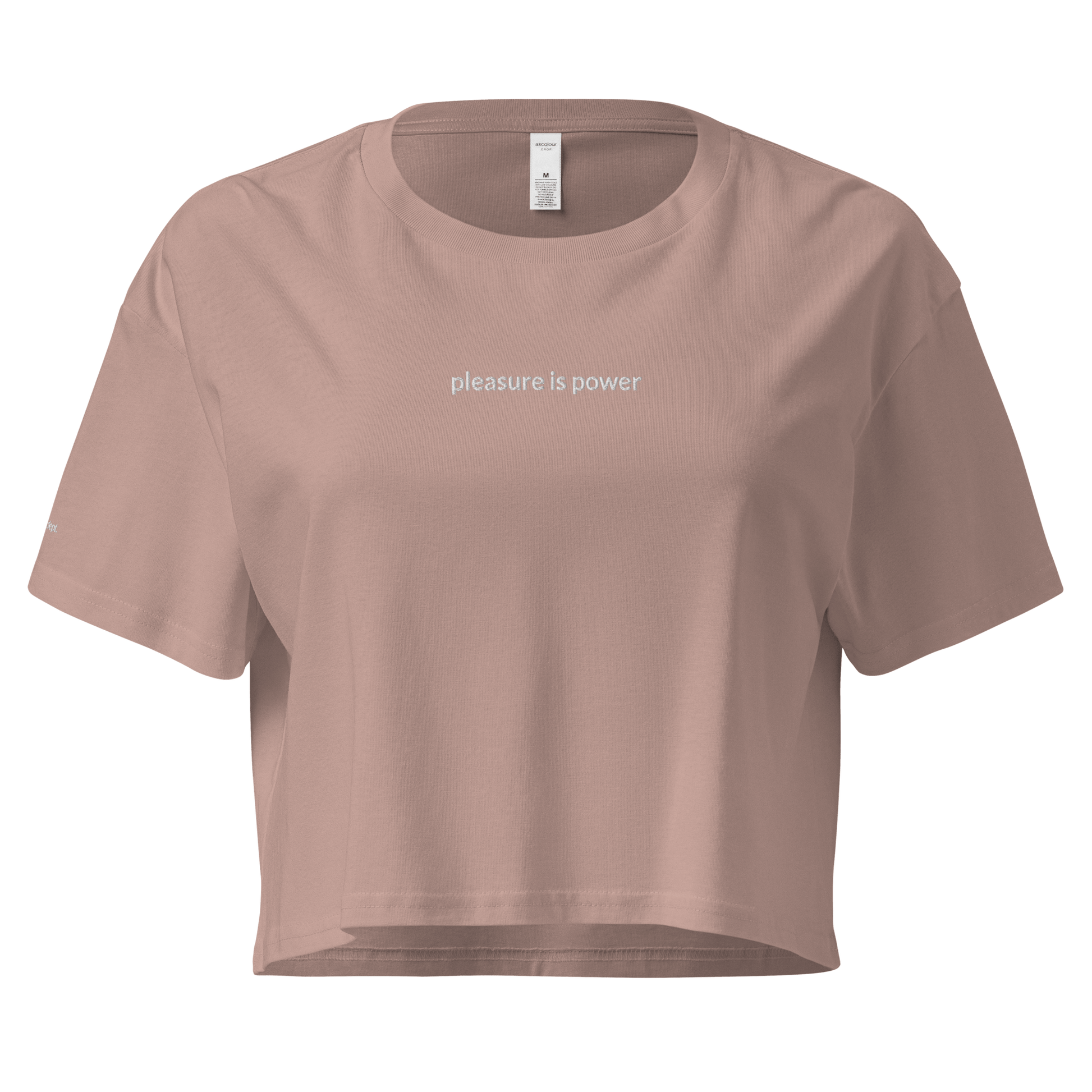 Pleasure is Power Crop Tee - White Embroidered Mantra