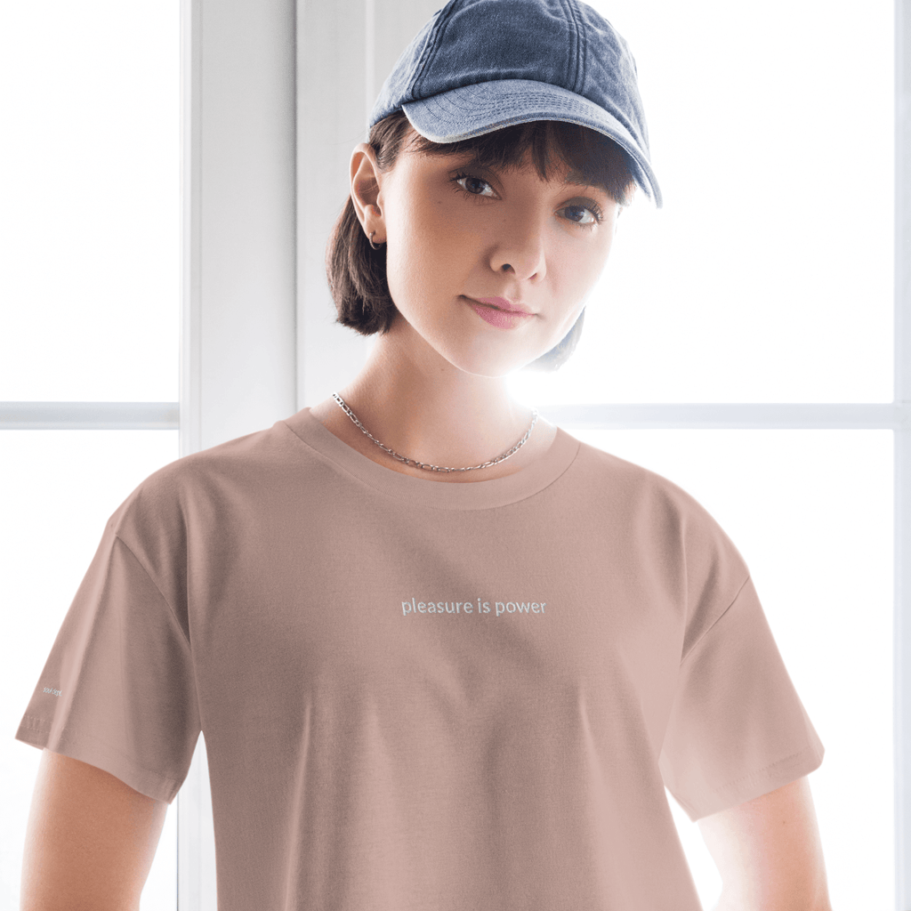 Pleasure is Power Crop Tee - White Embroidered Mantra
